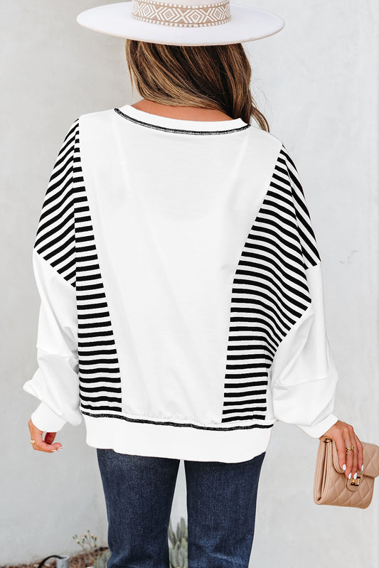 White Stripe Colorblock Patchwork Contrast Stitching Oversize Sweatshirt