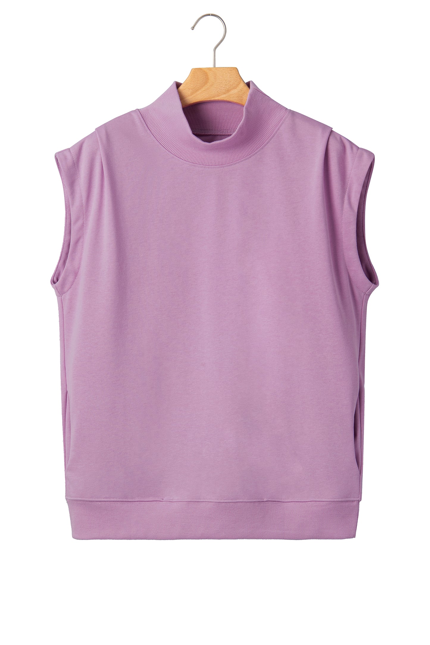 Pink Solid Color High Neck Cap Sleeve Loose Top