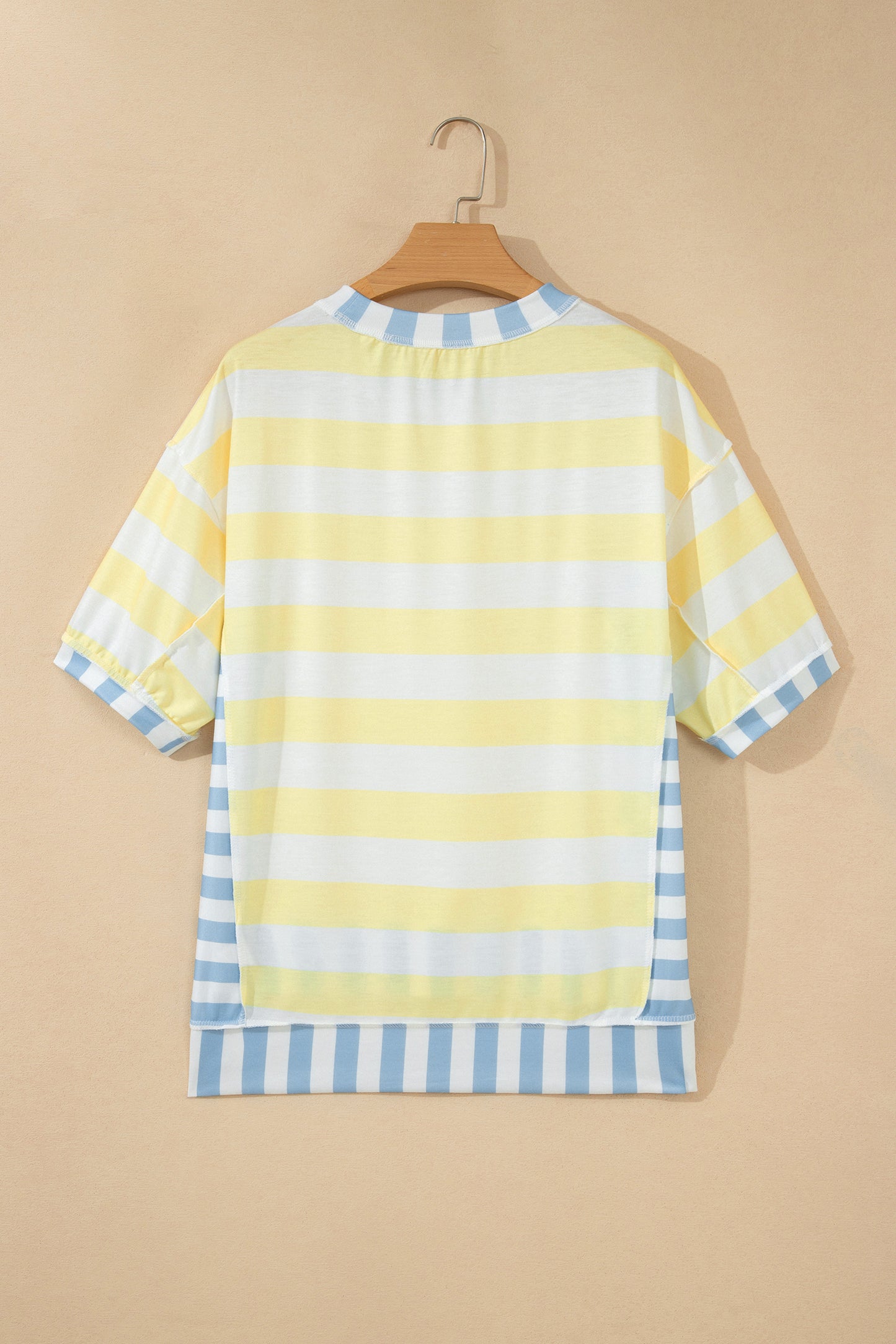Pink Stripe Exposed Seam Contrast Patchwork Oversized Top