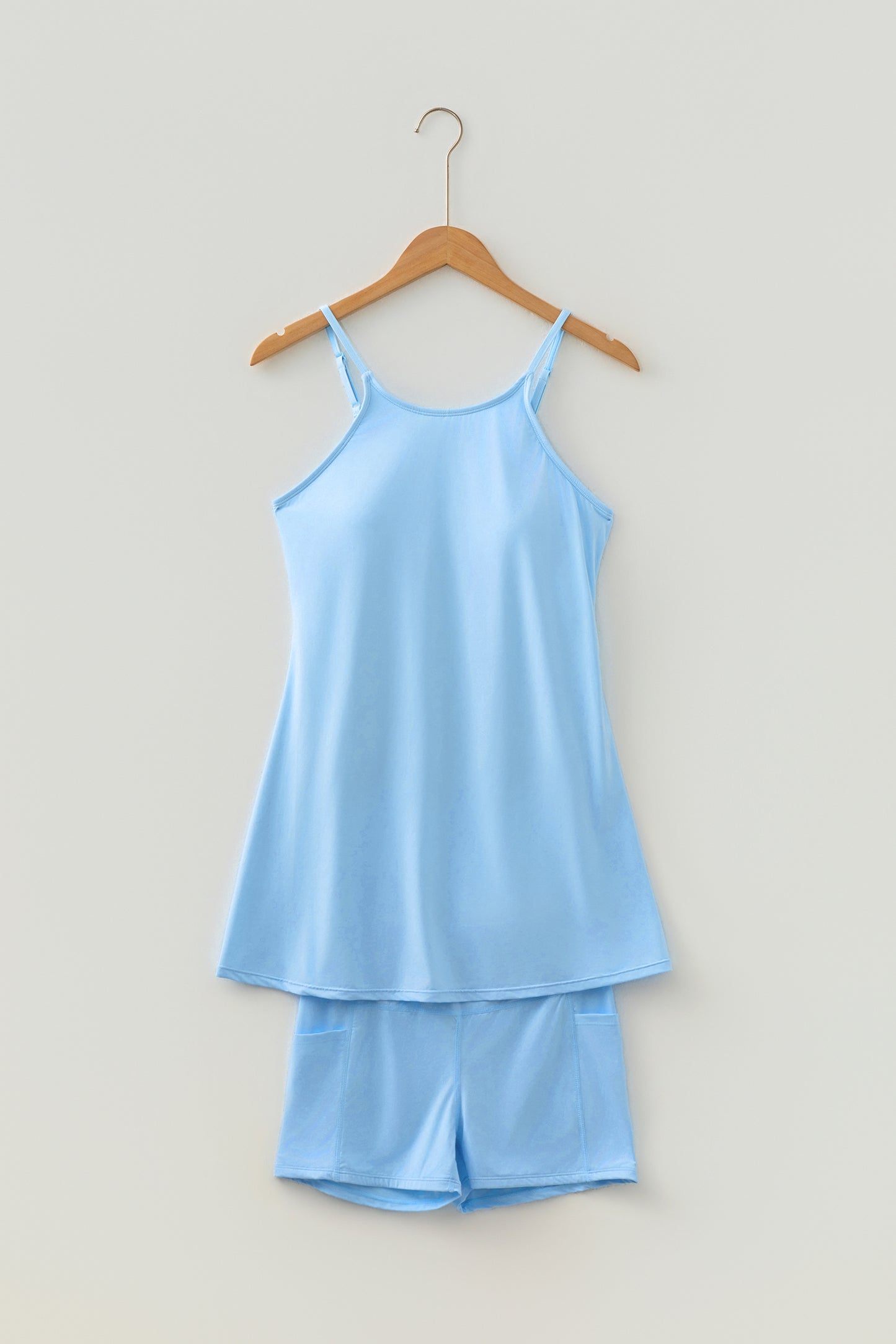 Pink Solid Color Tunic Tank Dress Athletic Shorts Two Piece Set