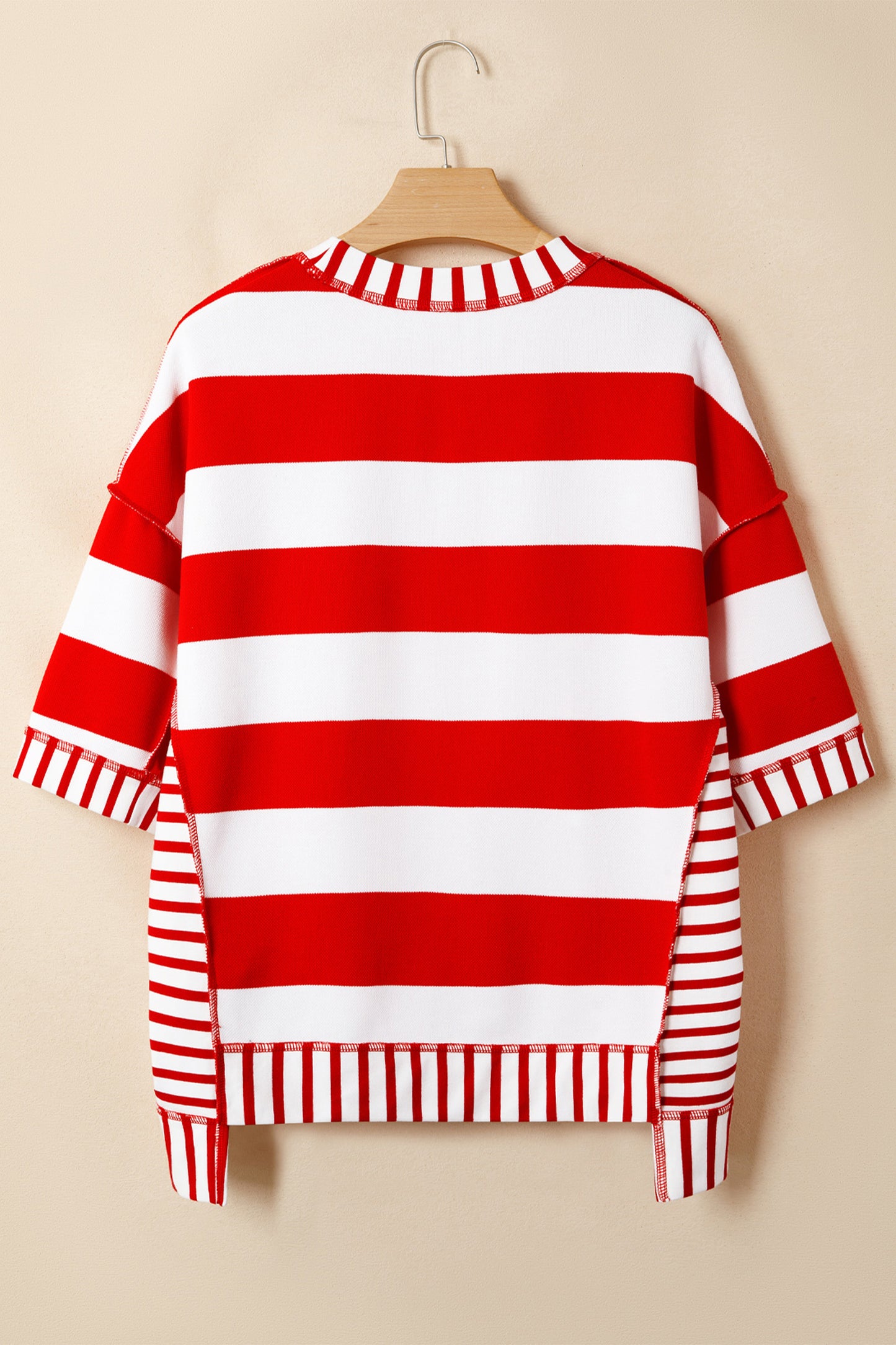Red Stripe Sequin Bow Patriotic Half Sleeve Top