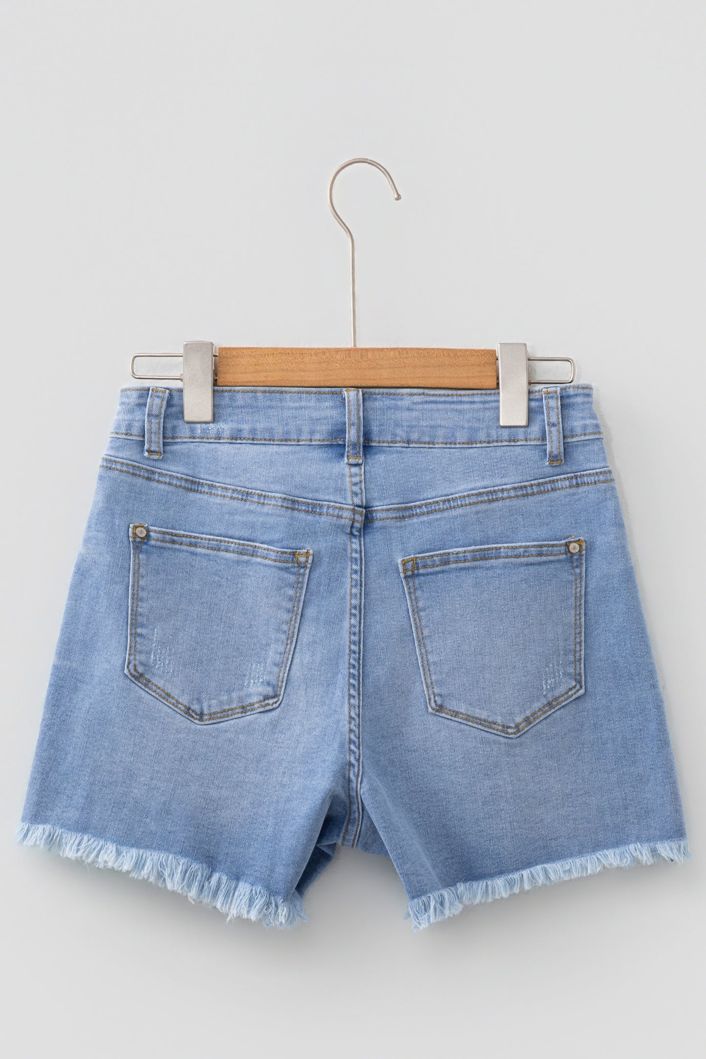 Sail Blue Asymmetric Raw Hem Distressed Whiskery Denim Shorts