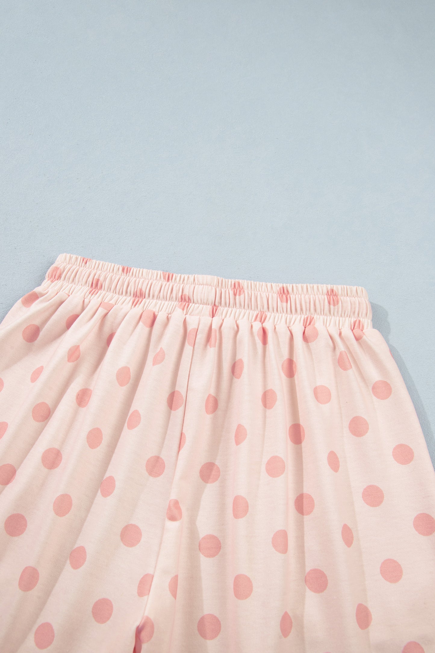 Pink Polka Dot Drop Shoulder Polo Loose Pullover Patch Pocket Casual Shorts Set