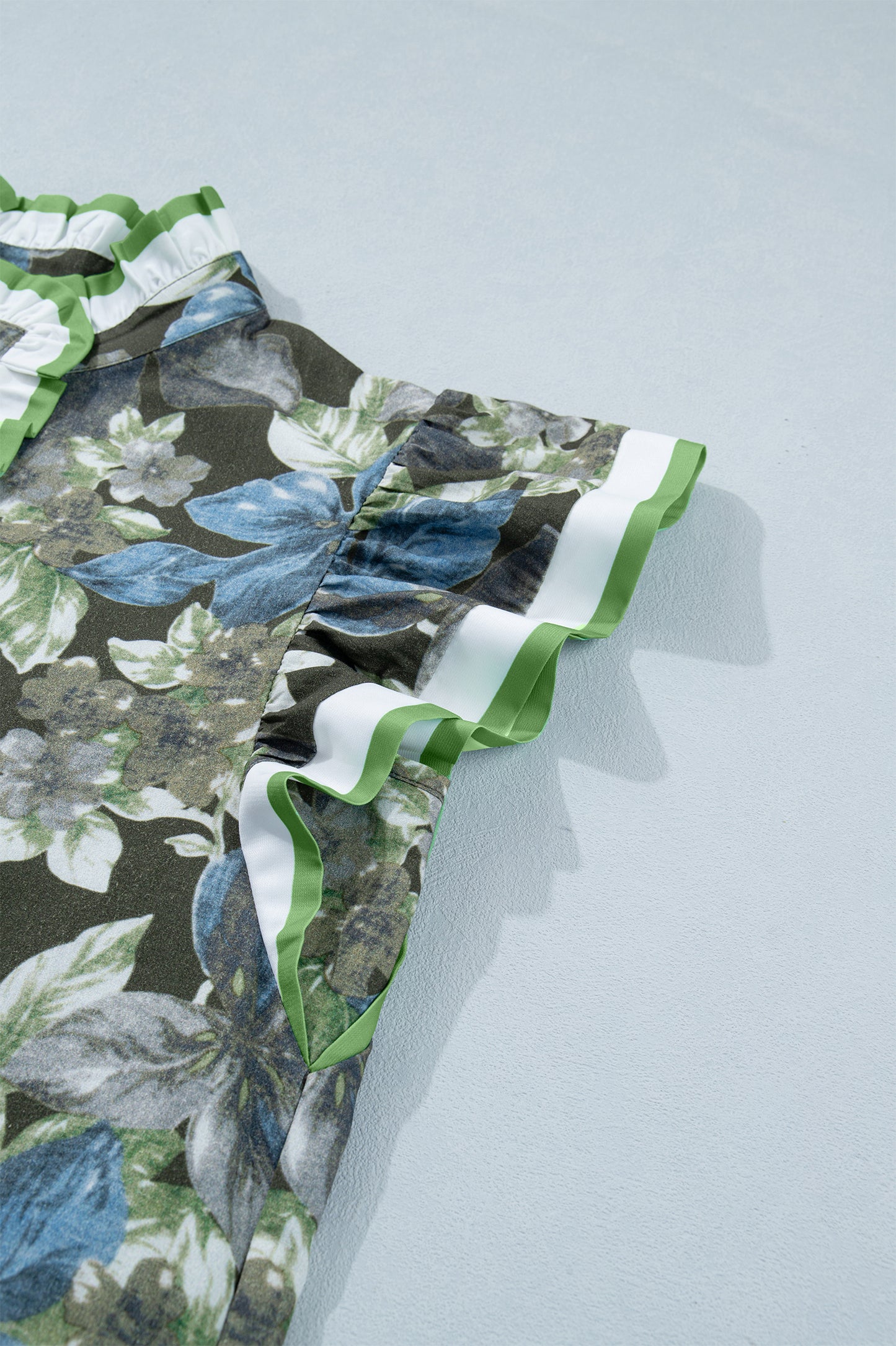 Green Ruffled Short Sleeve Floral Summer Blouse