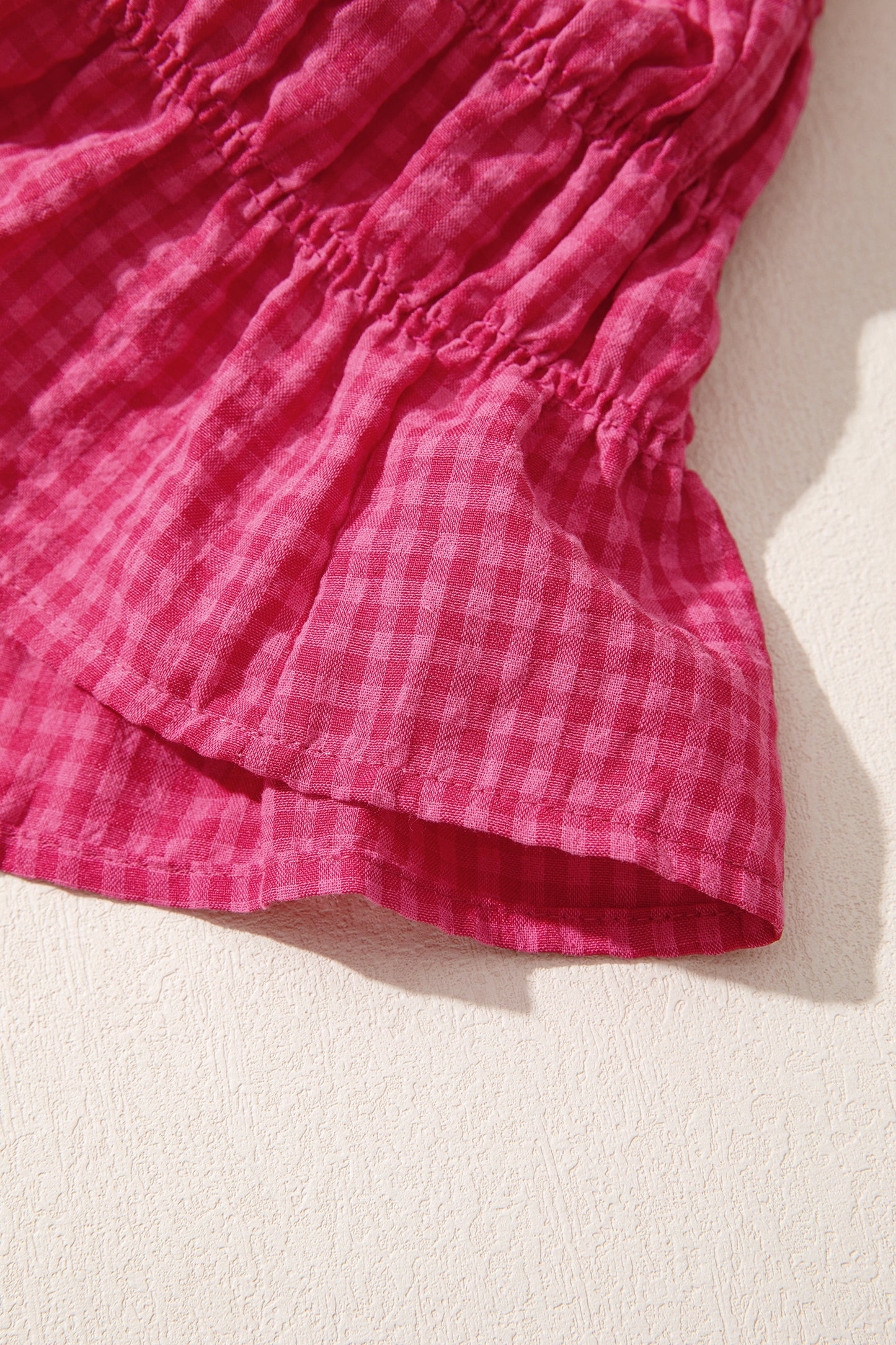 Red Plaid Shirred Ruffle Trim Tank Top