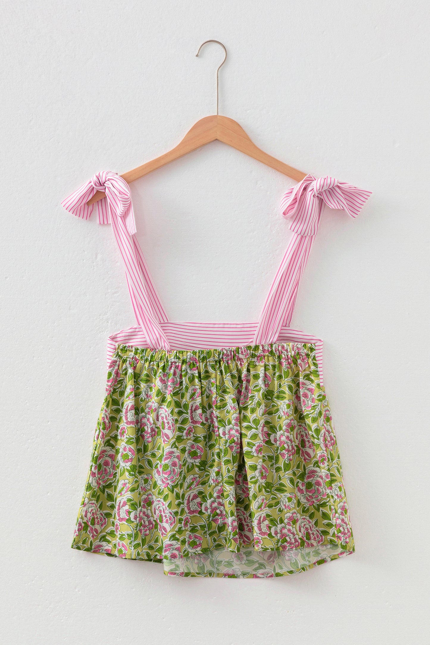 Green Floral Printed Knot Straps Babydoll Tank Top