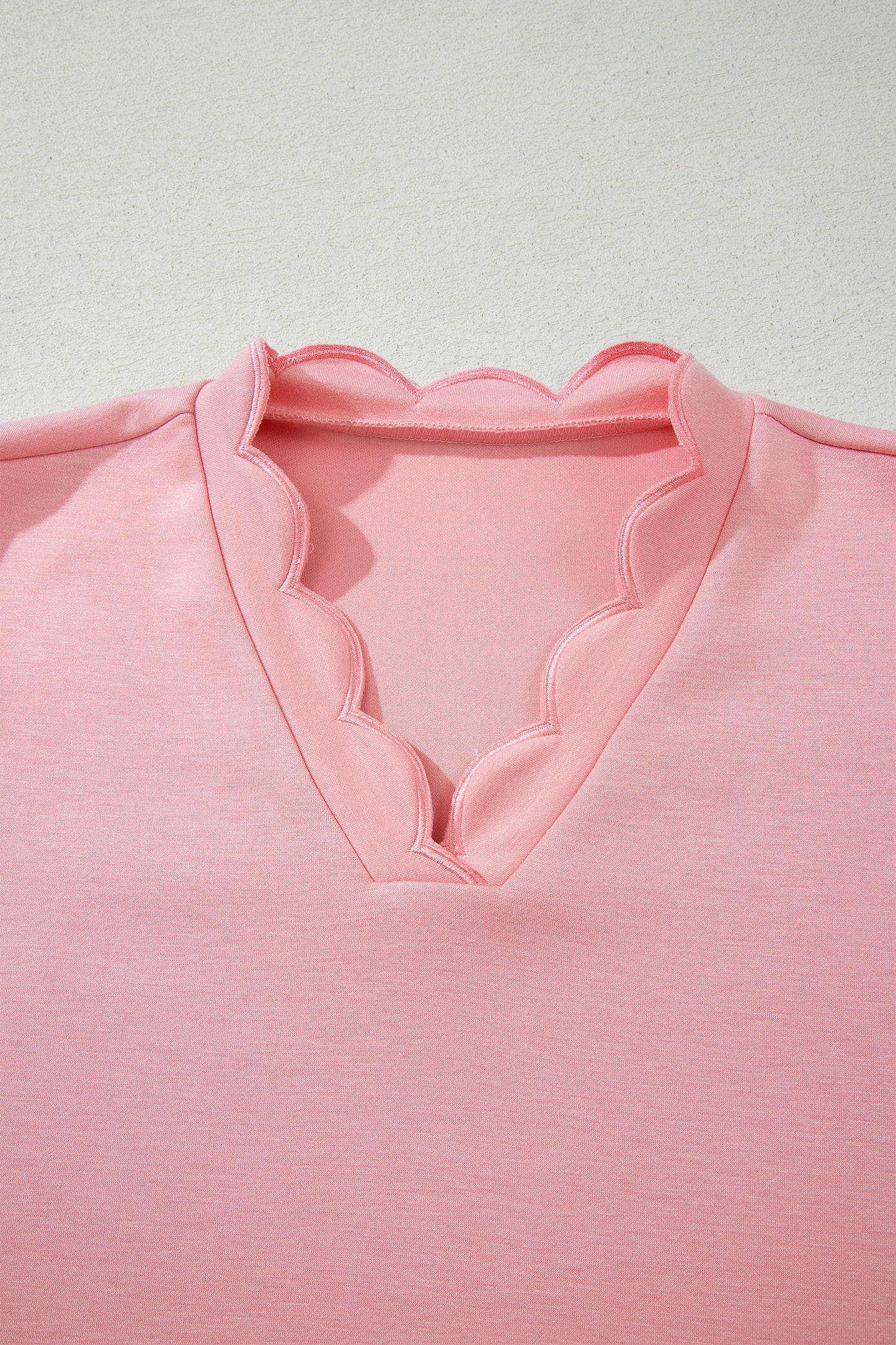 Gossamer Pink Scalloped V Neck Dolman Oversize Top Drawstring Short Set