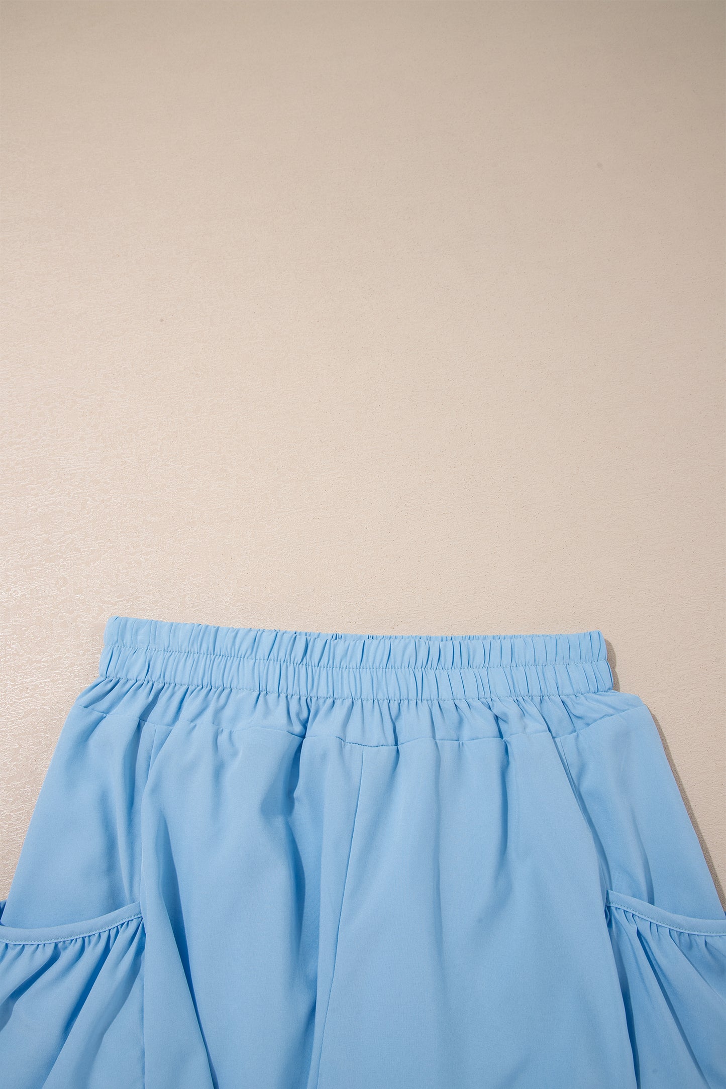 Mist Blue Ribbed Slim Tank Pocketed Wide Leg Shorts Set