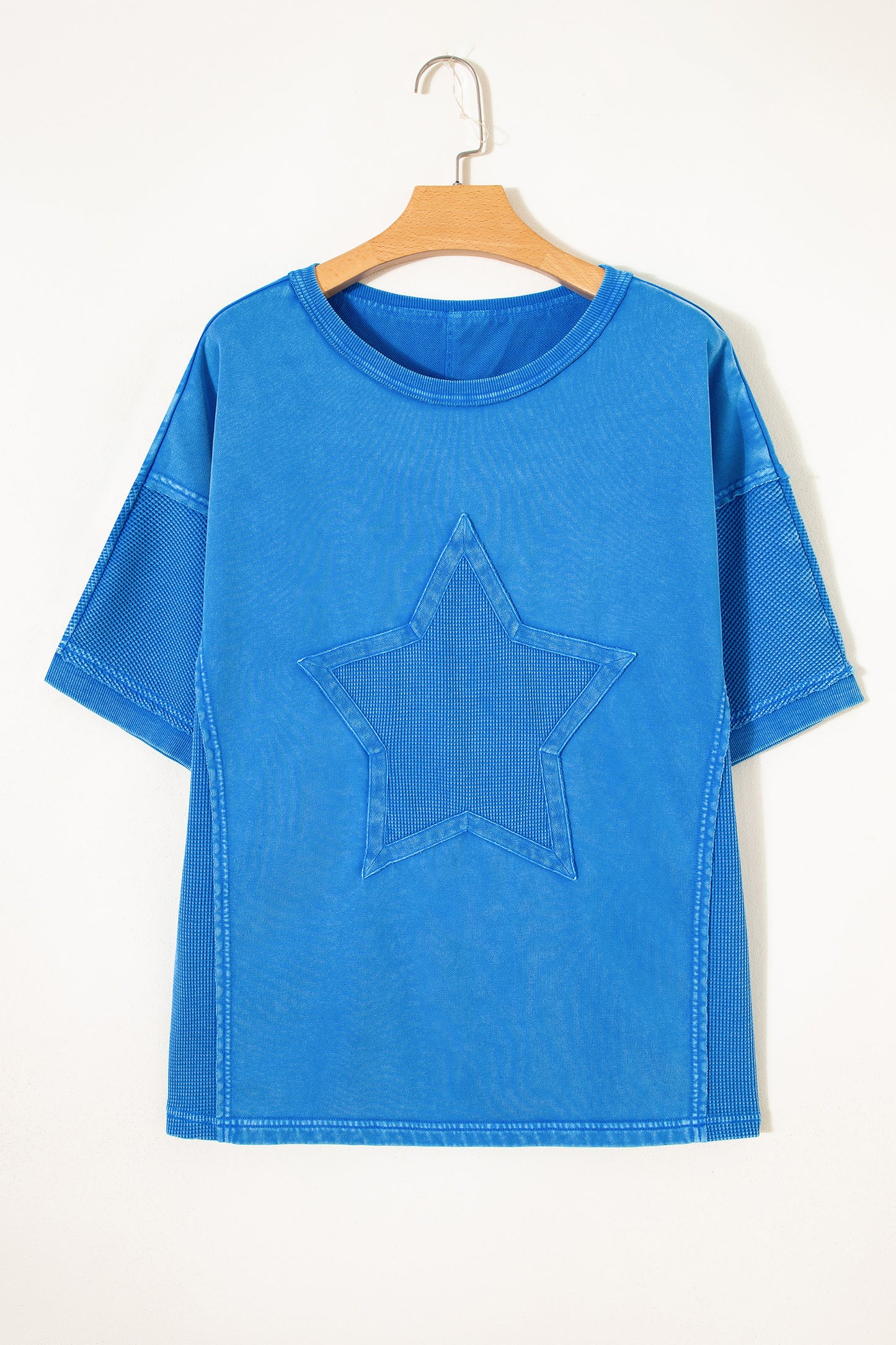 Blue Mineral Wash Star Mesh Patchwork Oversize Tee