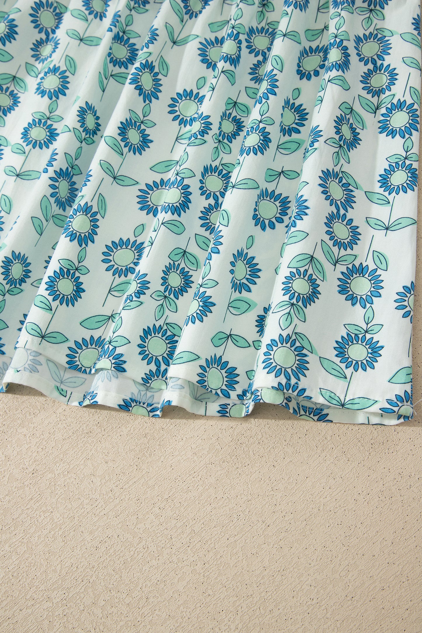 Green Sunflower Printed Contrast Trim V Neck Flutter Sleeve Blouse