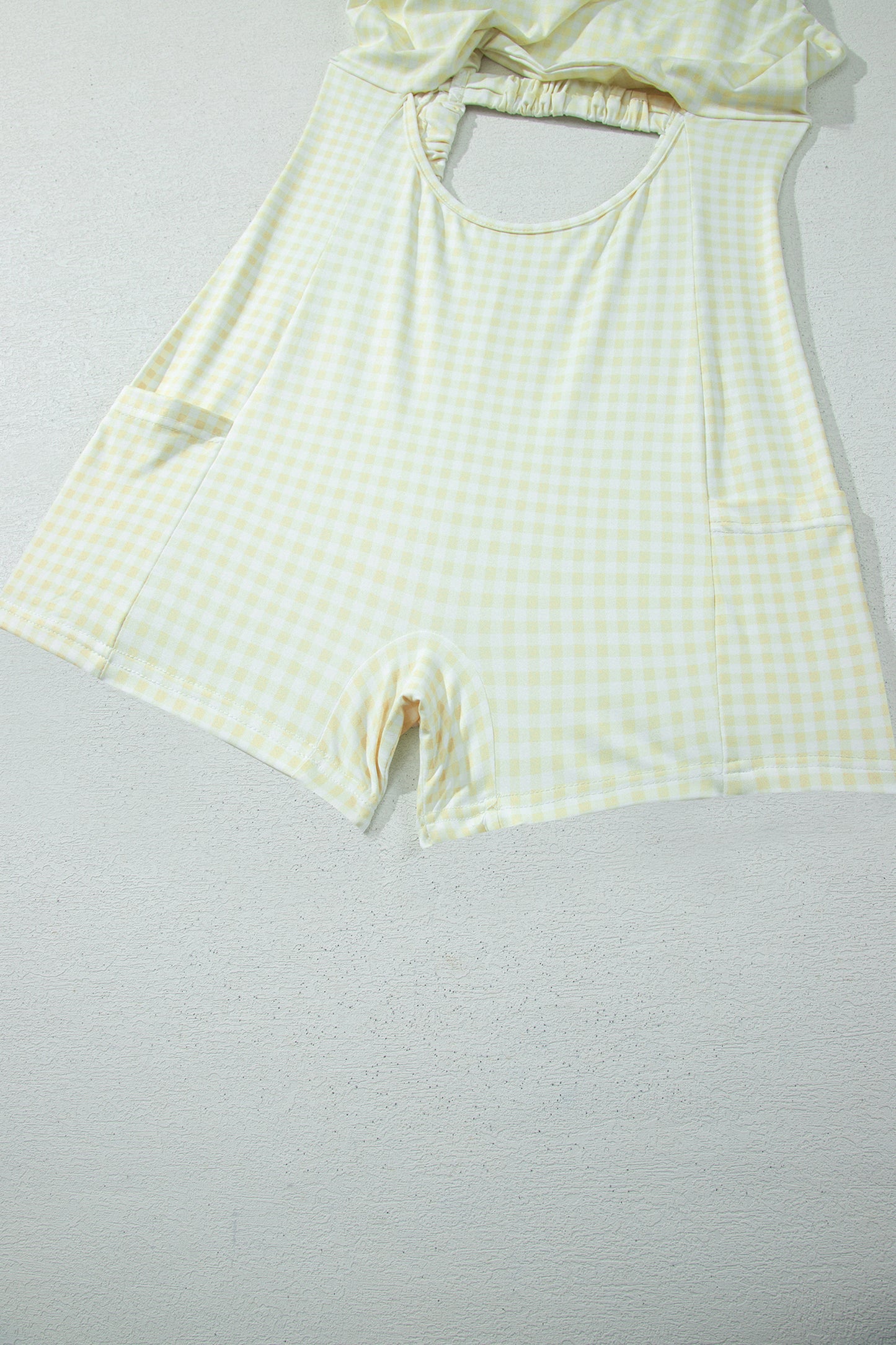 Yellow Cream Faux Two Piece Gingham Contrast Patchwork Loose Mini Dress