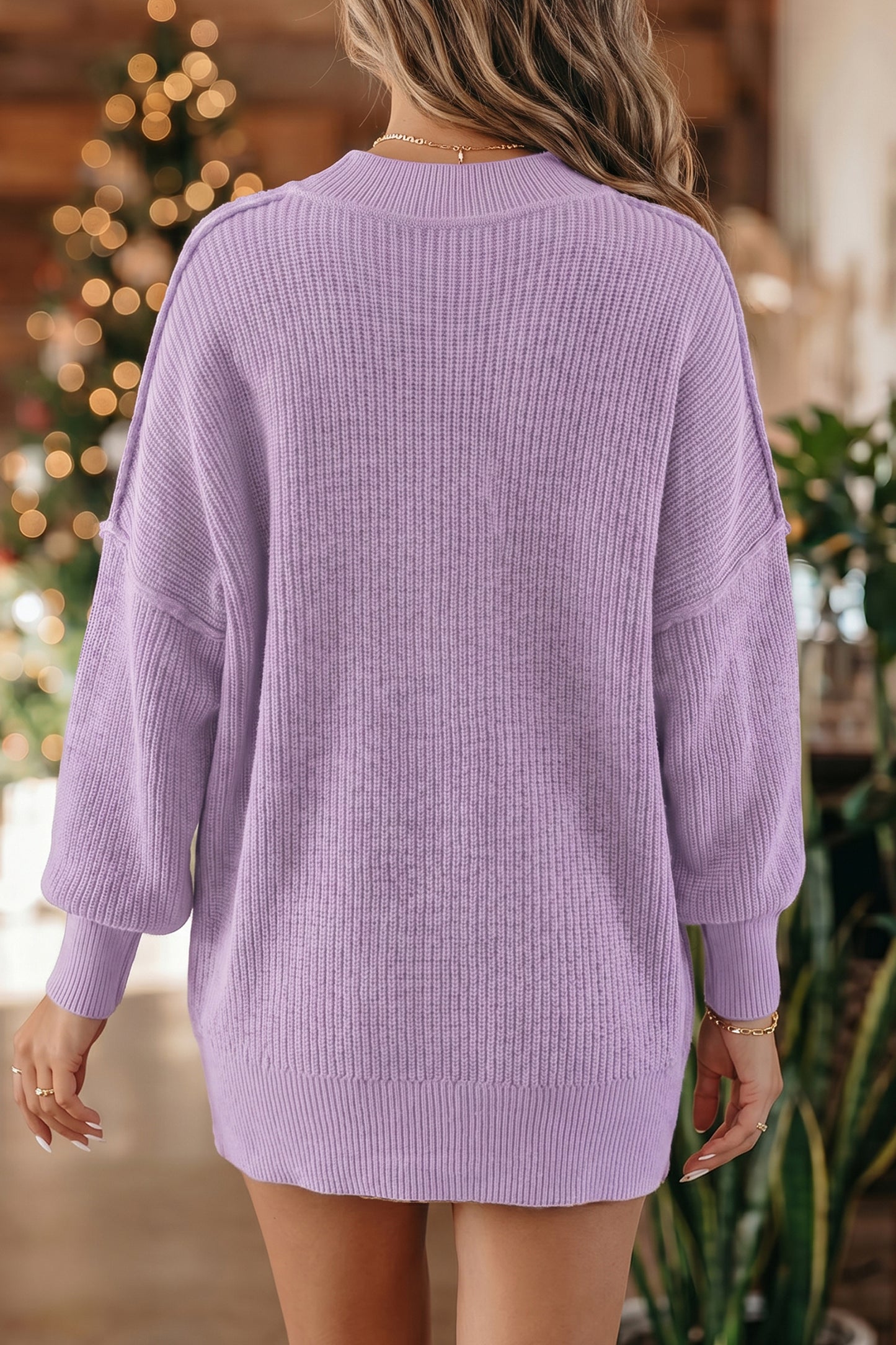 Orchid Bouquet Solid Color Mock Neck Oversized Tunic Sweater