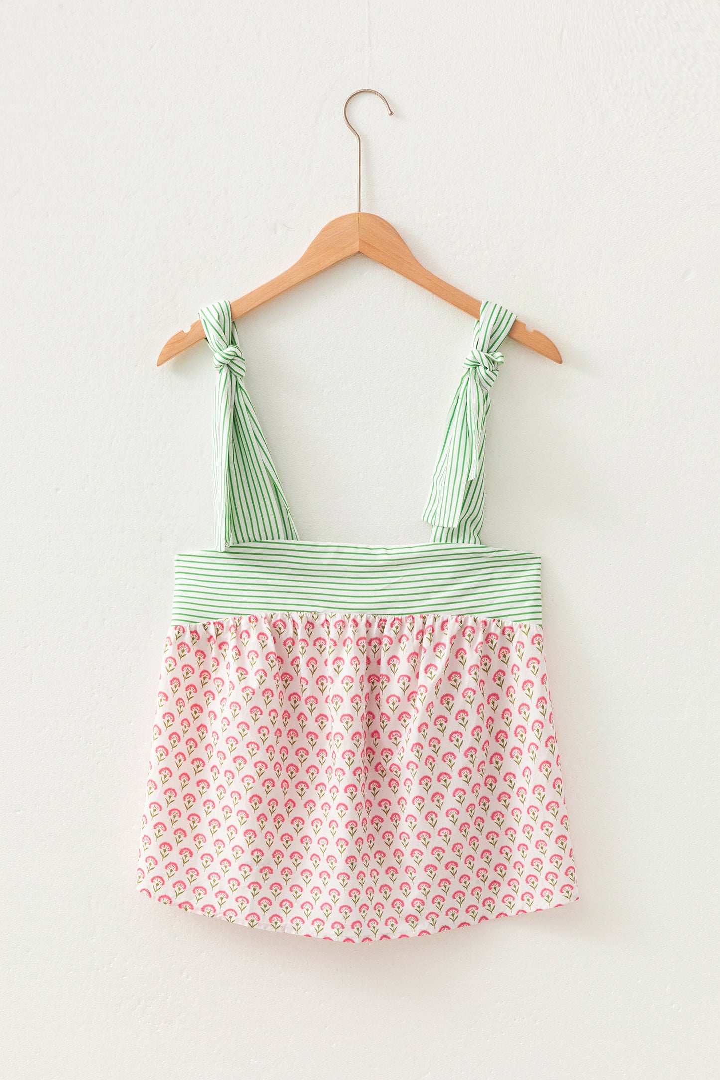 Green Floral Printed Knot Straps Babydoll Tank Top