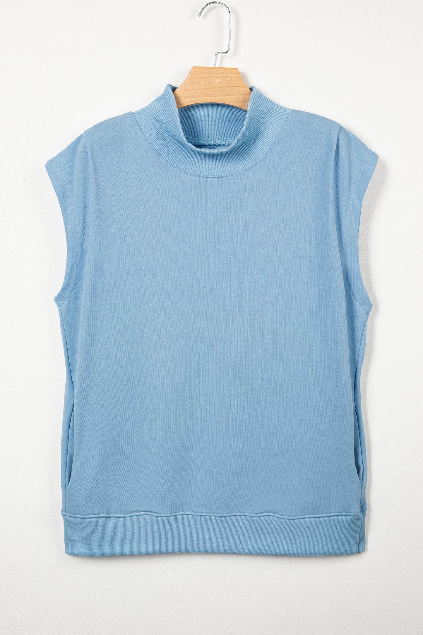 Pink Solid Color High Neck Cap Sleeve Loose Top