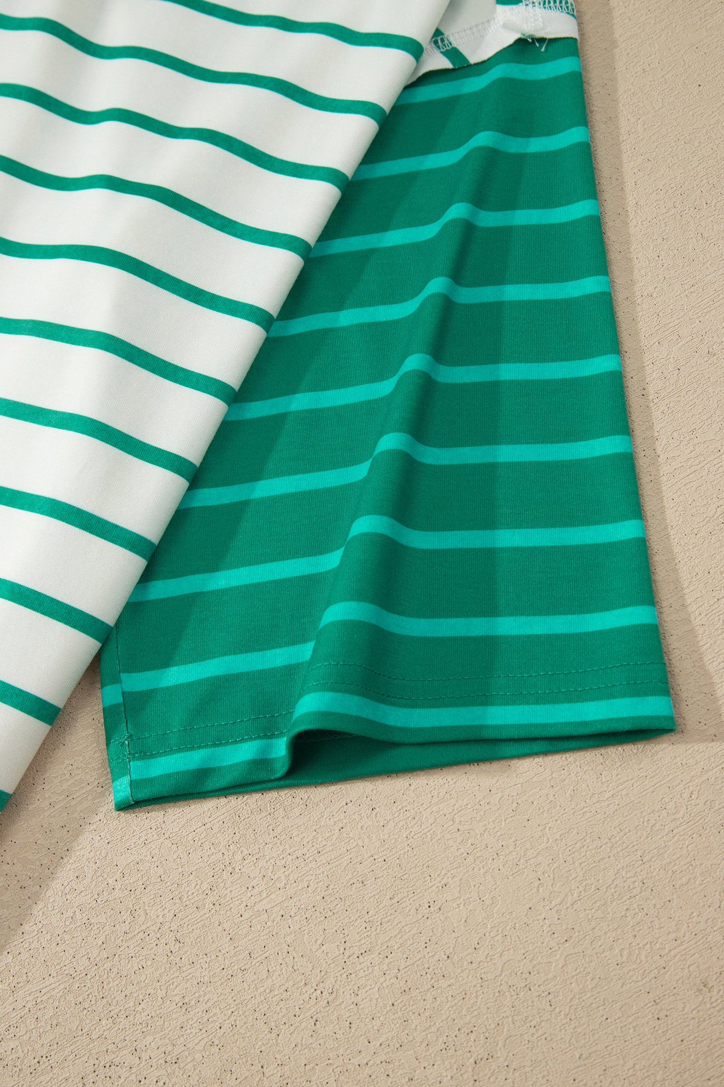 Green Stripe Colorblock 3/4 Sleeve Loose T Shirt