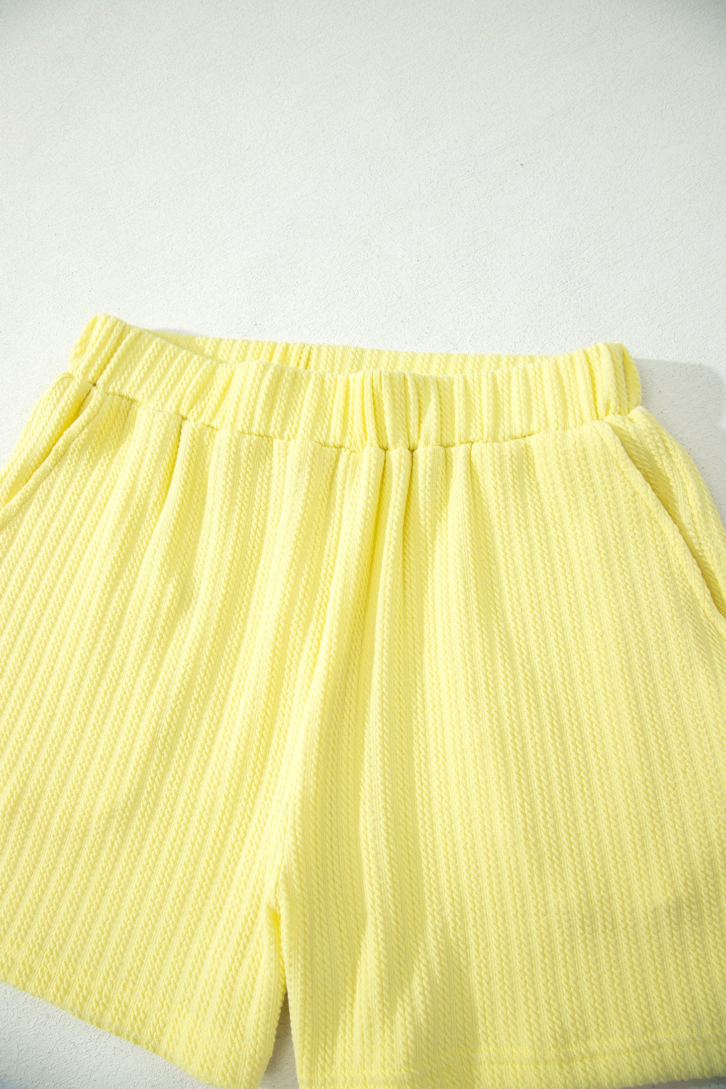 Yellow Cream Solid Color Textured Loose Tank Casual Shorts 2pcs Outfit