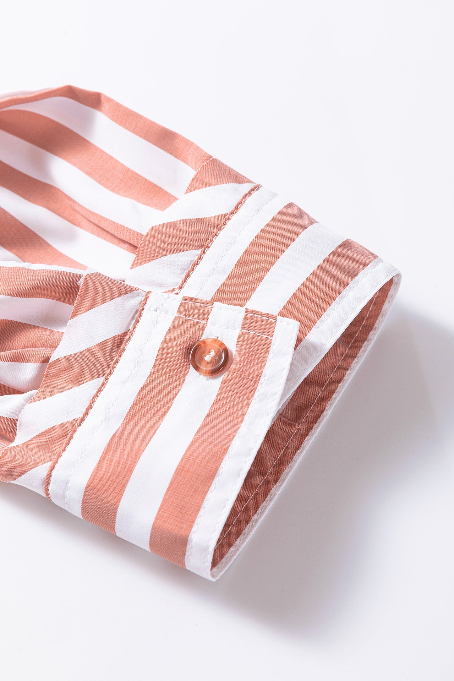 Khaki Stripe Button Front Ruffle Hem Bracelet Sleeve Shirt