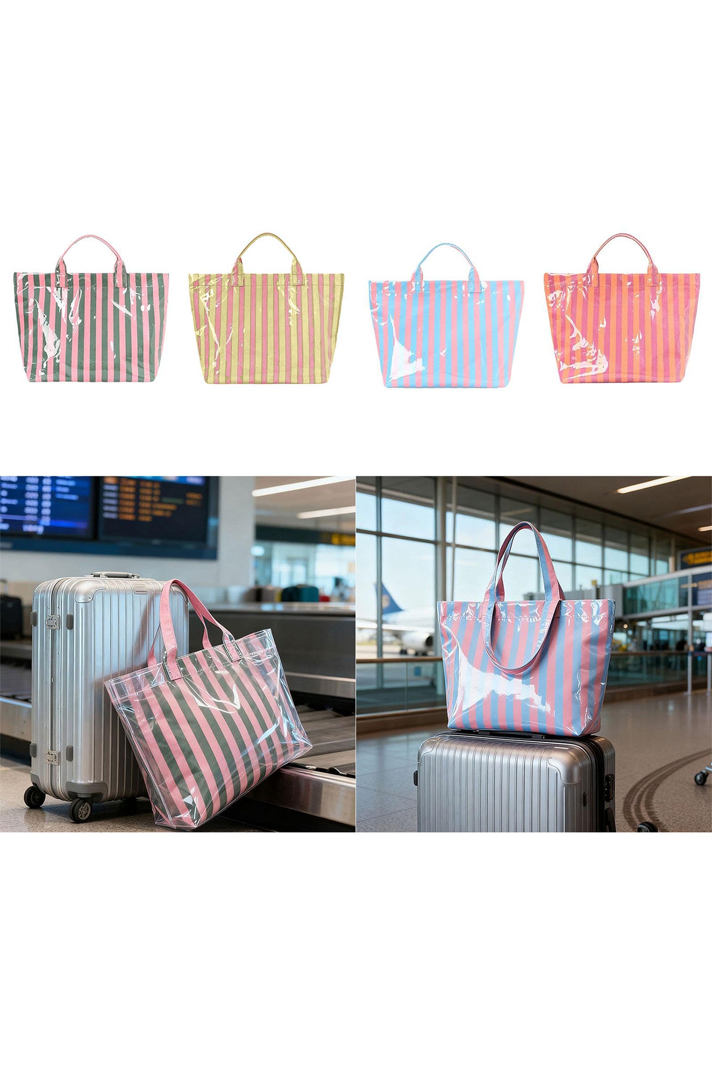 Rose Red Glossy Striped Vinyl Large Tote Bag