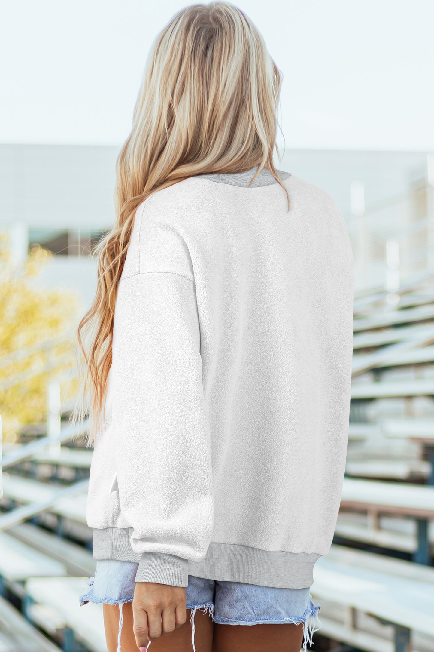 Light Pink Oversize Drop Shoulder Reversible Mock Neck Sweatshirt