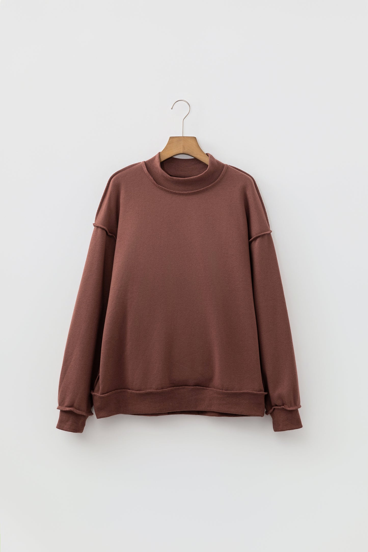 Light Pink Oversize Drop Shoulder Reversible Mock Neck Sweatshirt