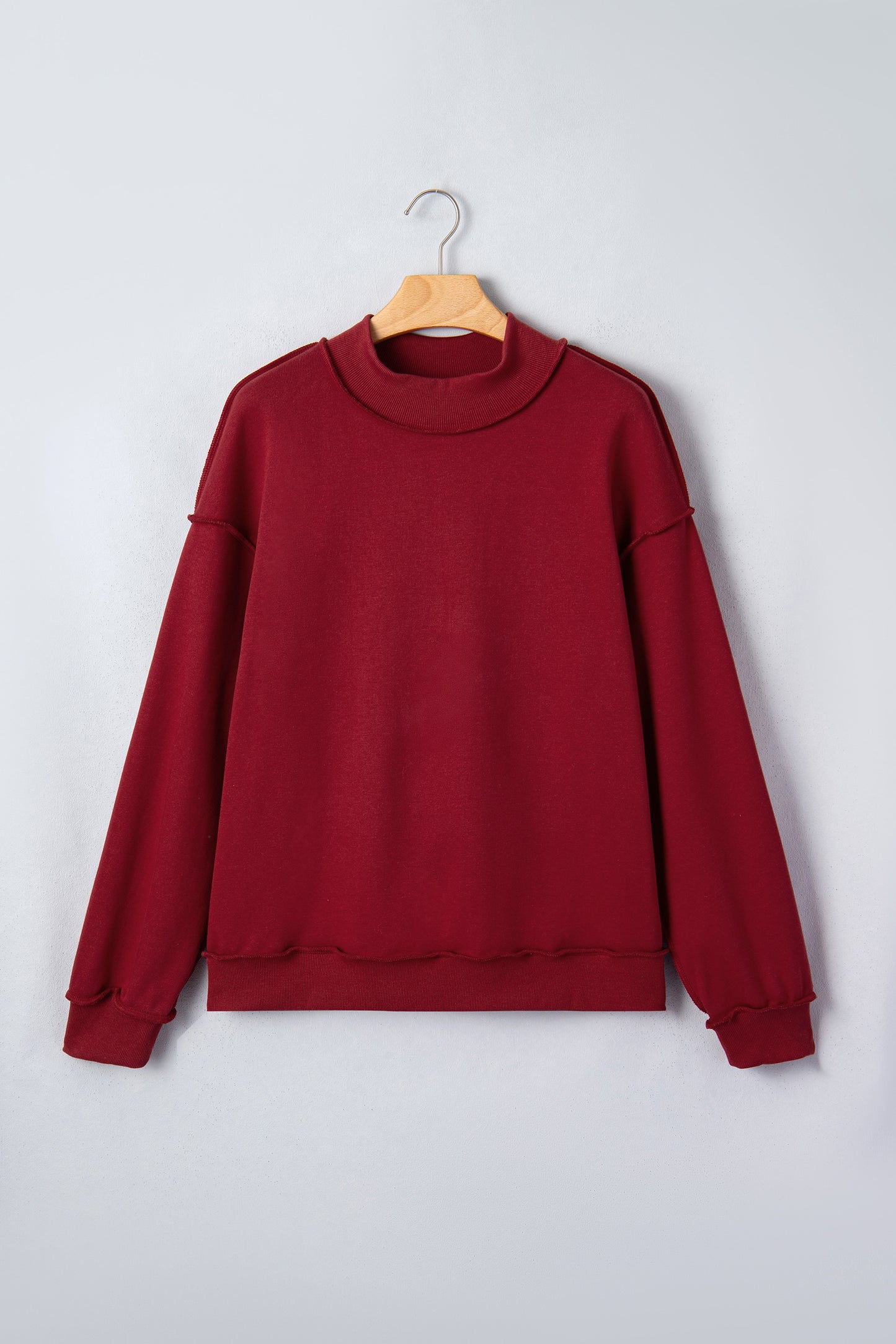 Light Pink Oversize Drop Shoulder Reversible Mock Neck Sweatshirt