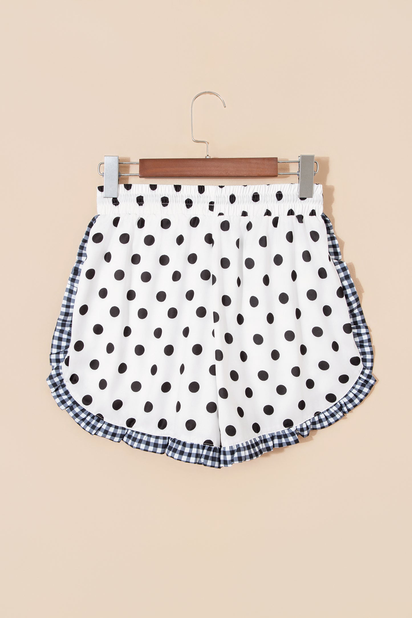 White Polka Dot Contrast Ruffle Trim Shorts
