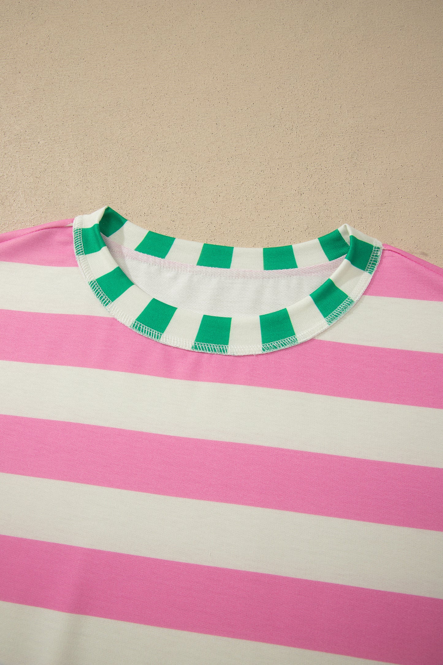 Pink Stripe Exposed Seam Contrast Patchwork Oversized Top