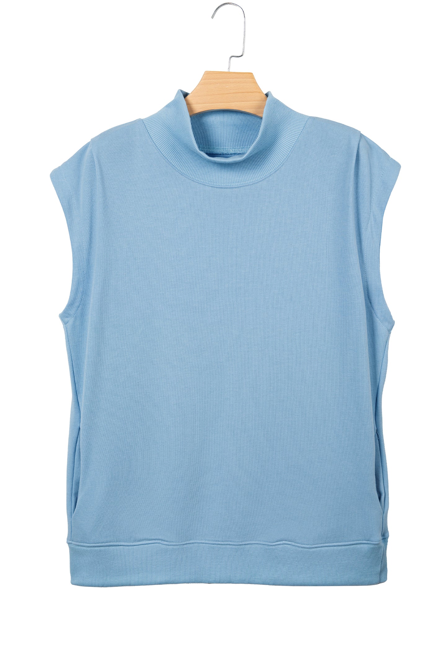Pink Solid Color High Neck Cap Sleeve Loose Top