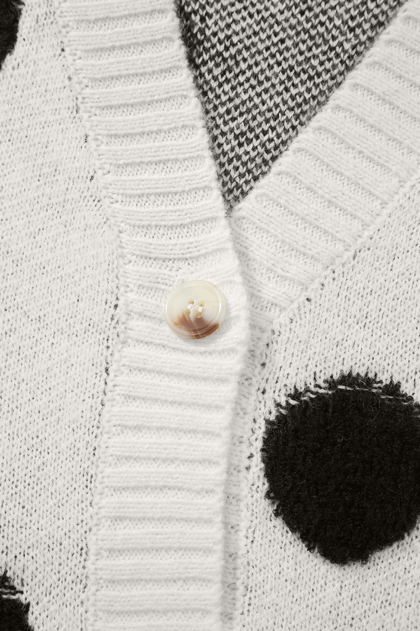 Beige Polka Dot Button Front Oversized V Neck Cardigan