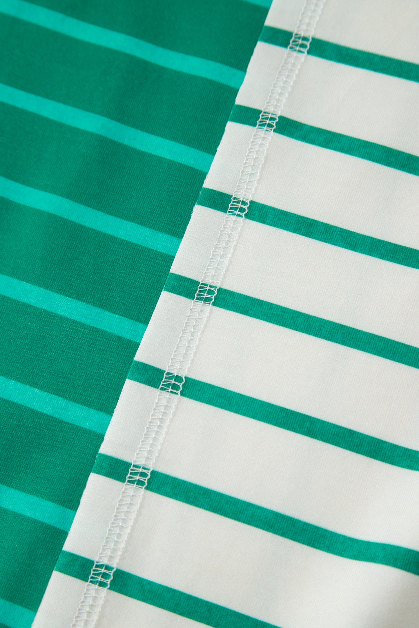 Green Stripe Colorblock 3/4 Sleeve Loose T Shirt