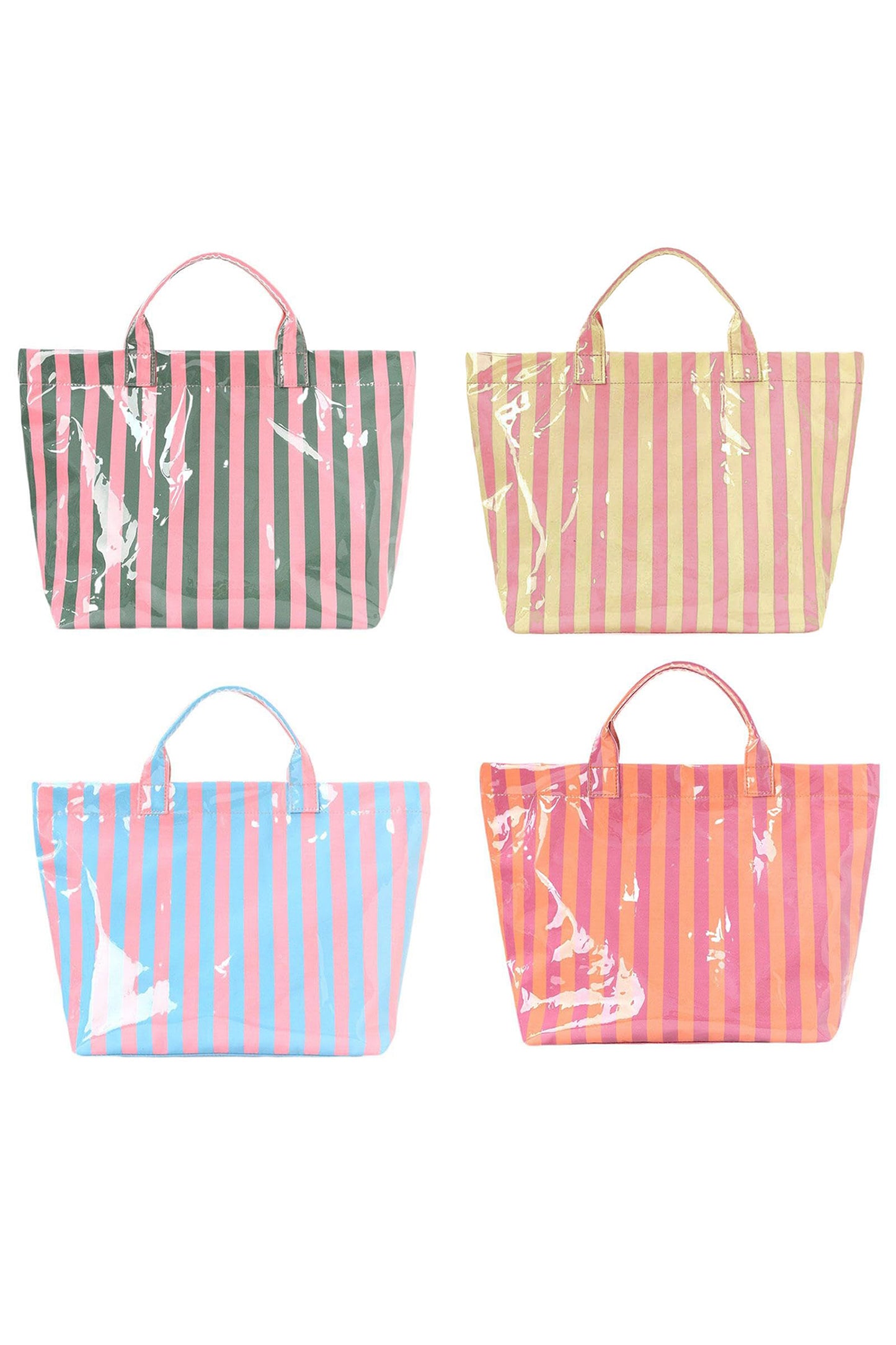 Rose Red Glossy Striped Vinyl Large Tote Bag