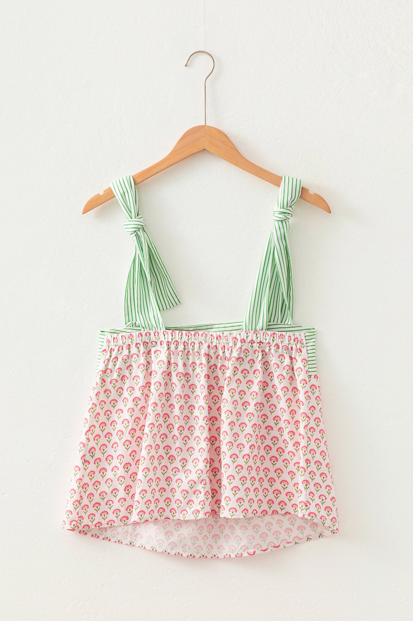 Green Floral Printed Knot Straps Babydoll Tank Top