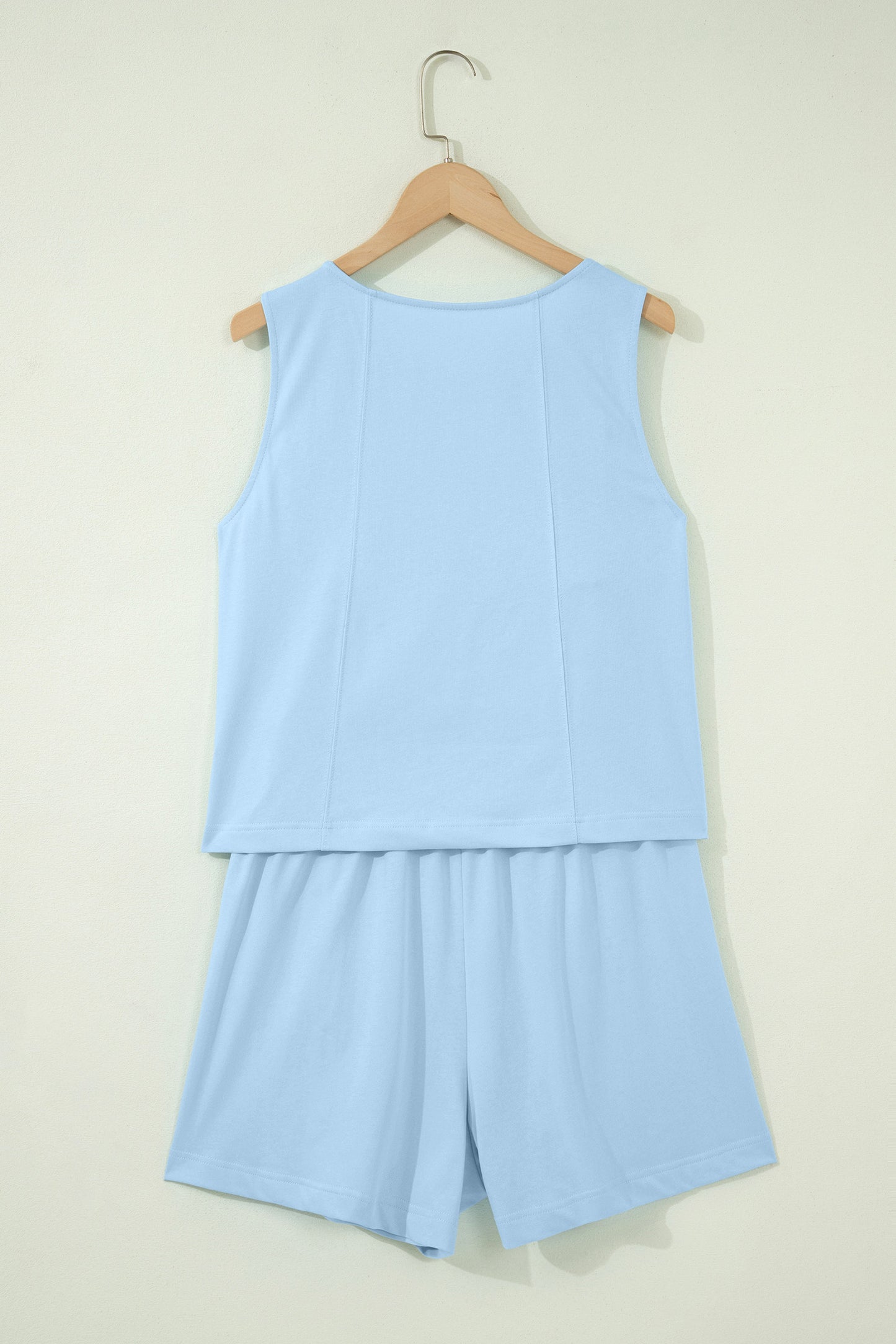 Pink Stitched Detail Loose Tank Top Cotton 2pcs Short Set