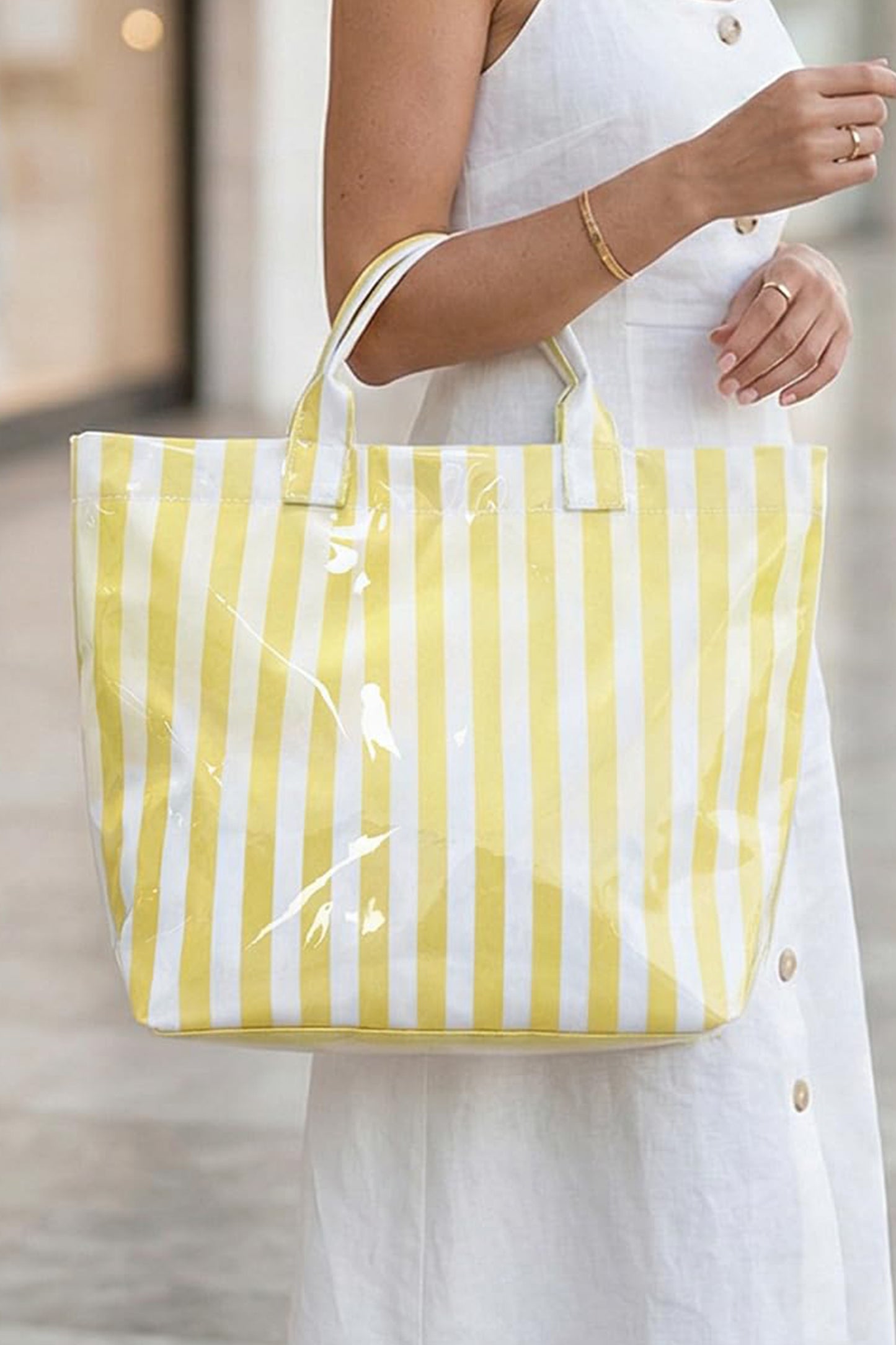 Rose Red Glossy Striped Vinyl Large Tote Bag