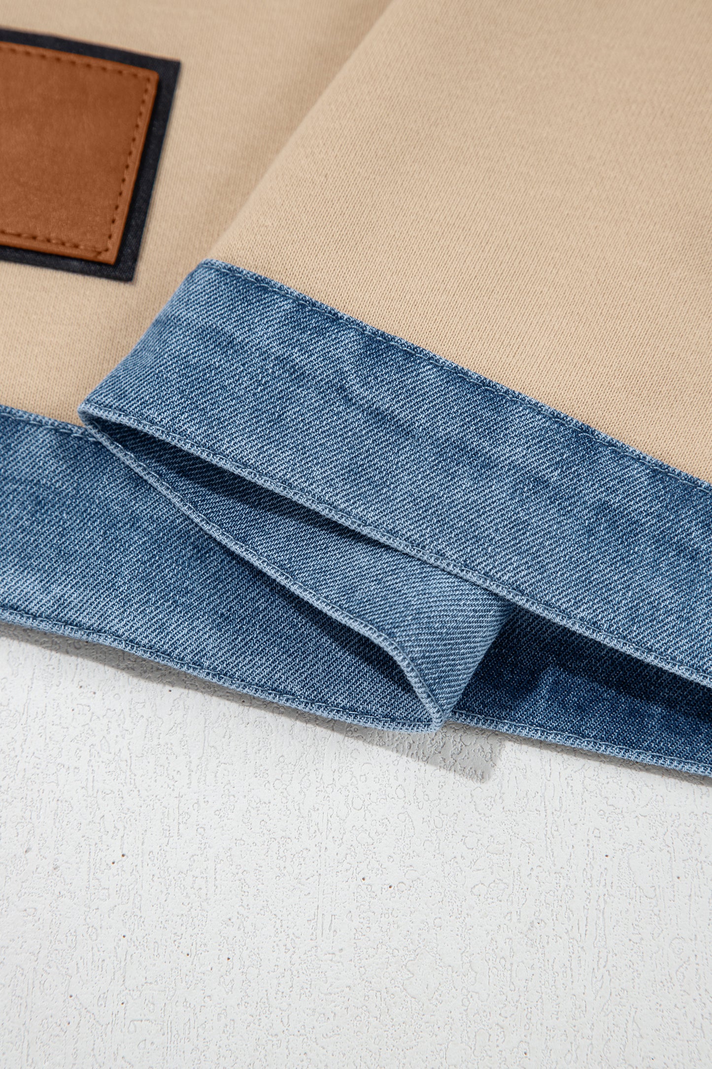 Parchment Denim Color Block Patchwork Round Neck Tee