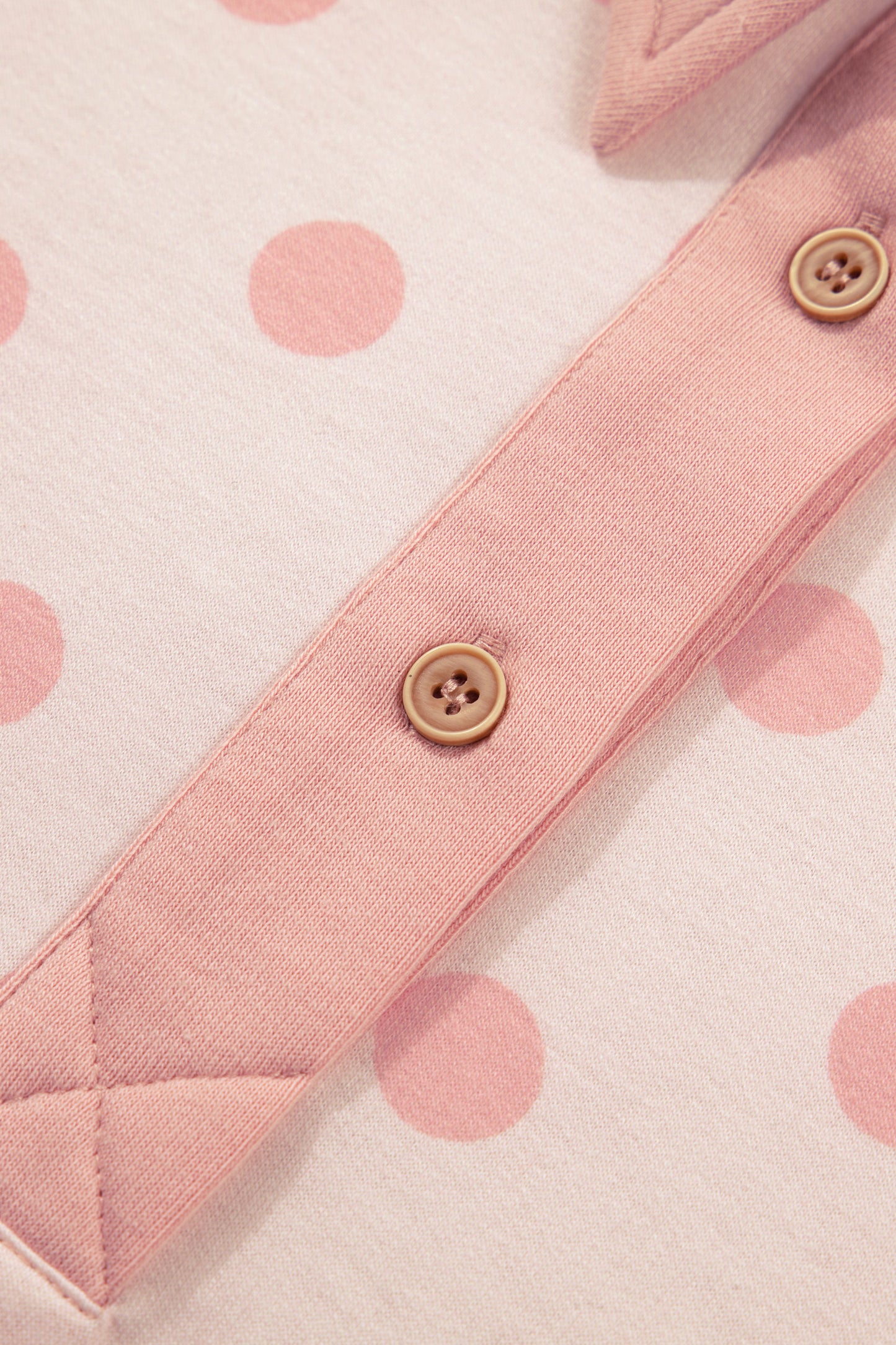 Pink Polka Dot Drop Shoulder Polo Loose Pullover Patch Pocket Casual Shorts Set