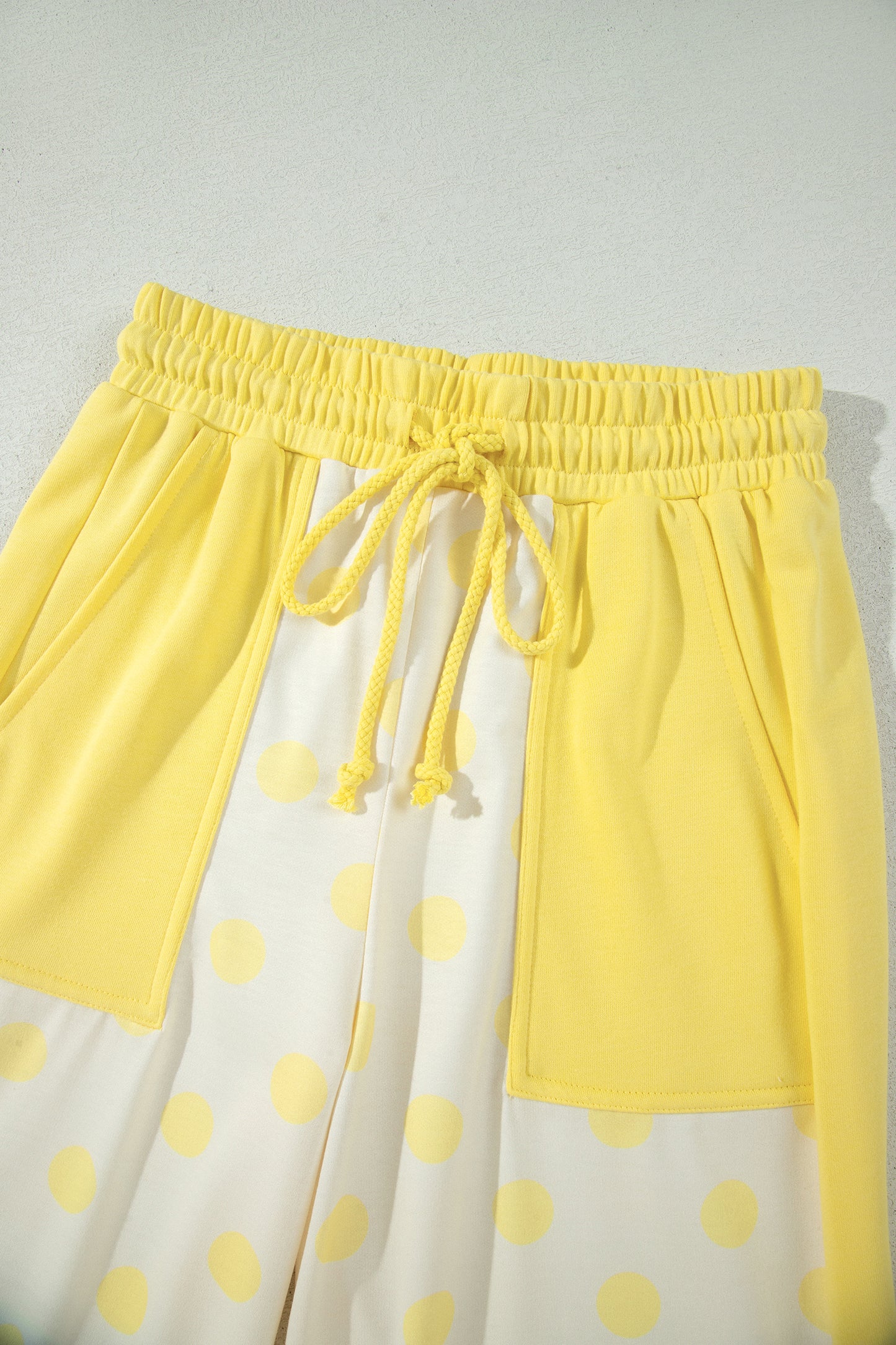 Yellow Color Block Patchwork Polka Dot Wide Leg Pant Set