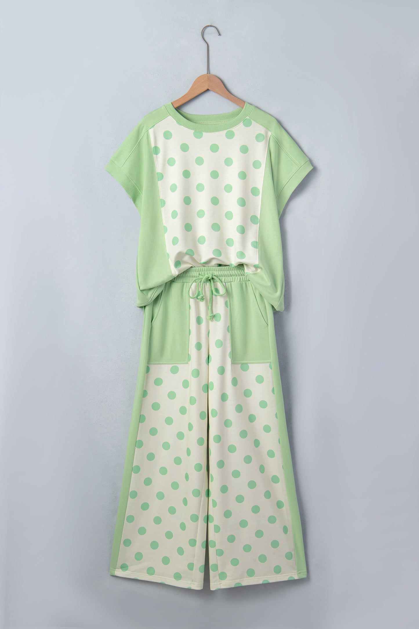 Yellow Color Block Patchwork Polka Dot Wide Leg Pant Set