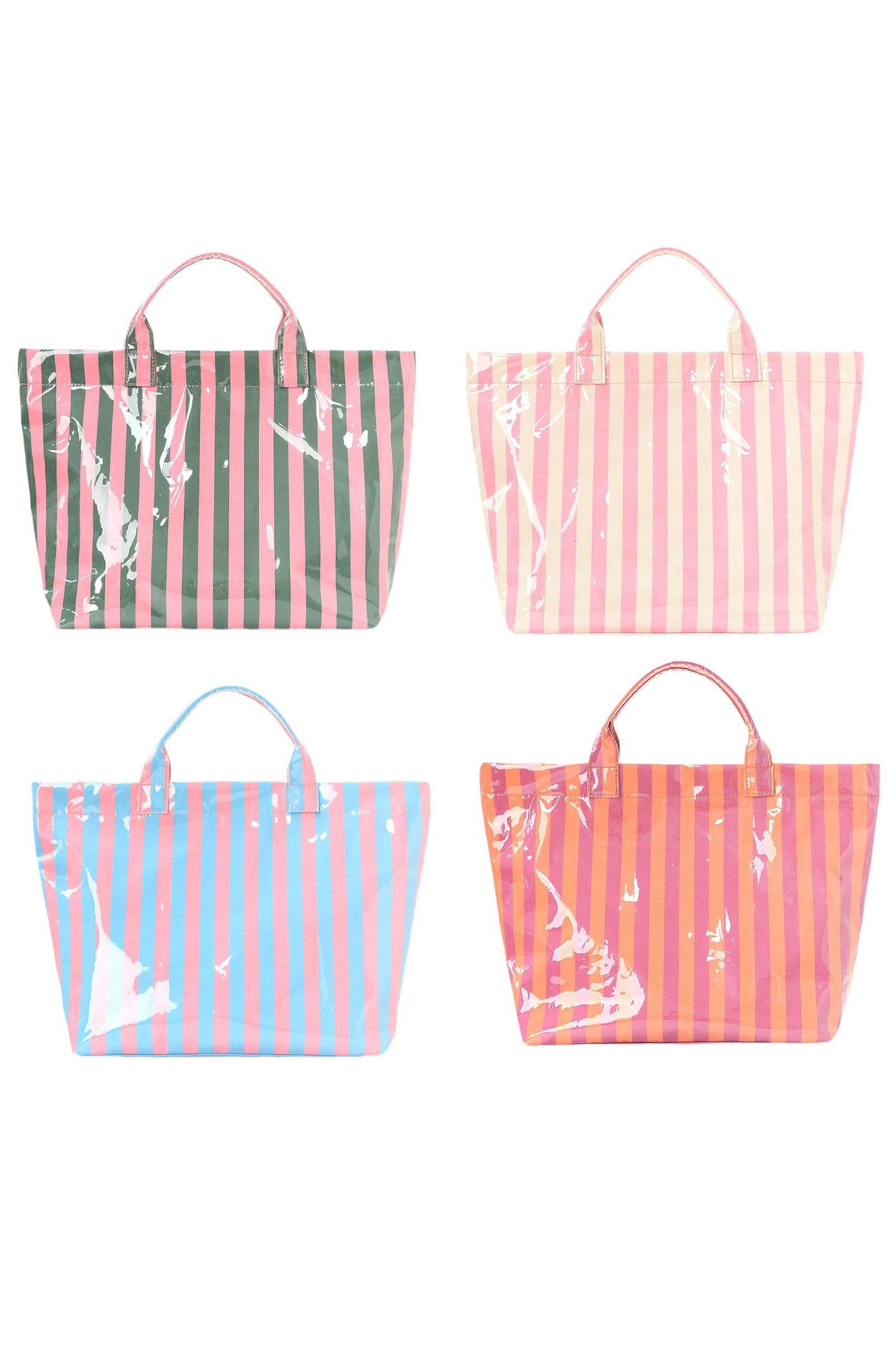 Rose Red Glossy Striped Vinyl Large Tote Bag