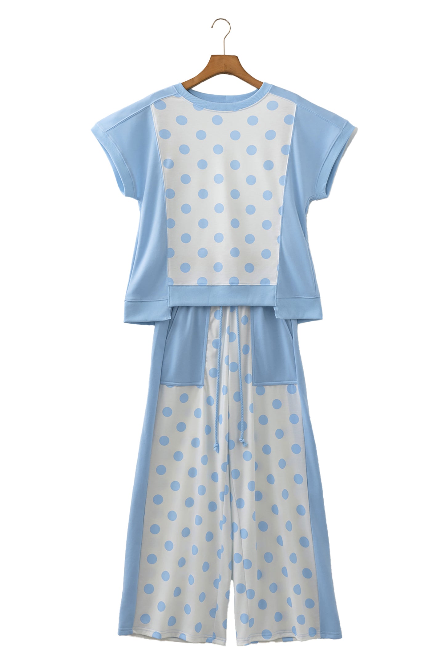 Yellow Color Block Patchwork Polka Dot Wide Leg Pant Set