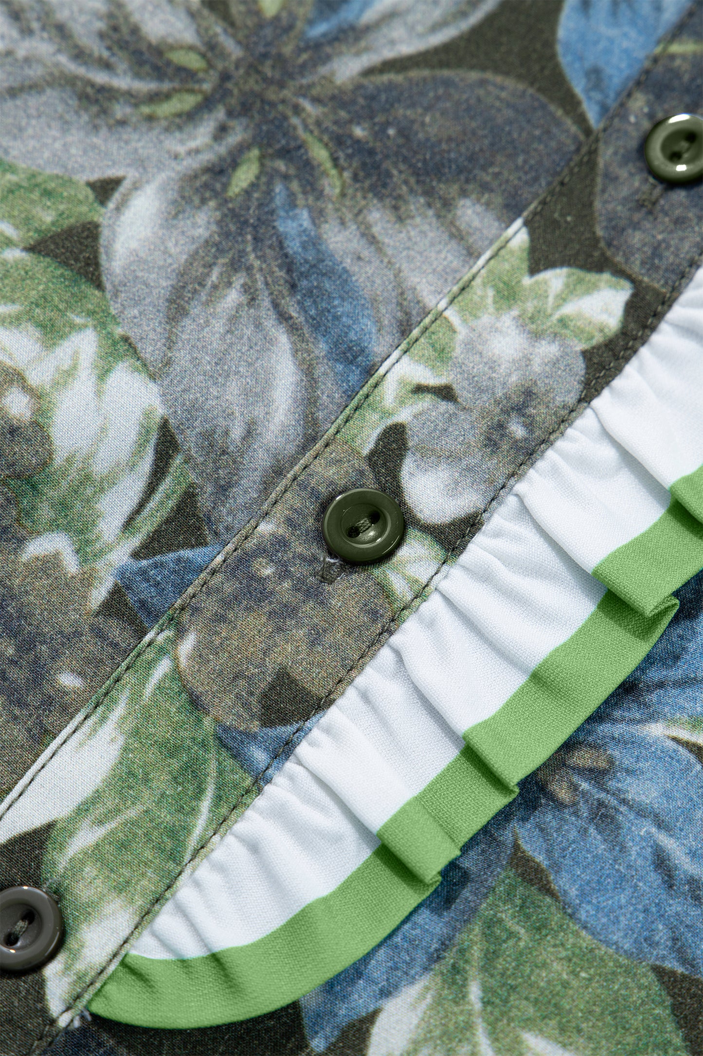 Green Ruffled Short Sleeve Floral Summer Blouse