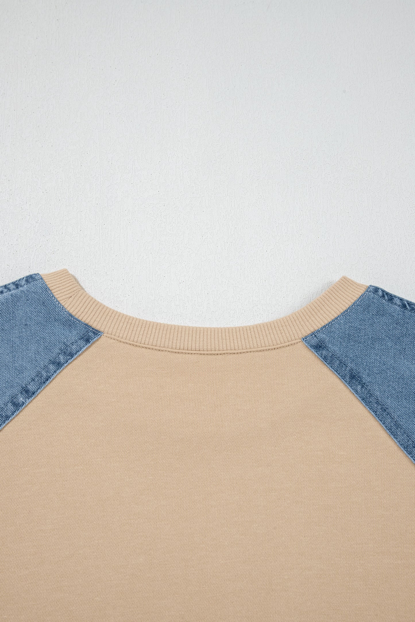 Parchment Denim Color Block Patchwork Round Neck Tee