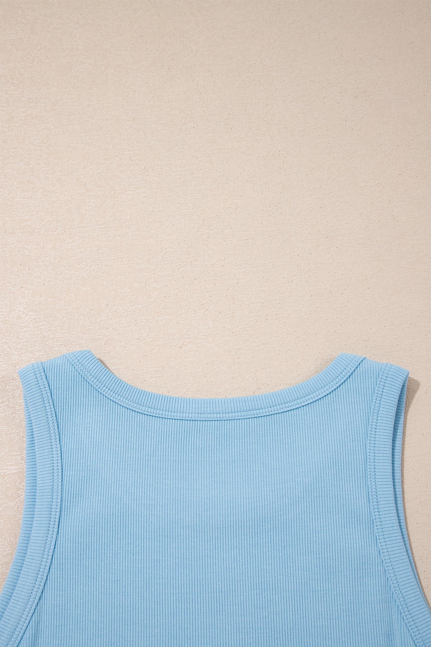 Mist Blue Ribbed Slim Tank Pocketed Wide Leg Shorts Set