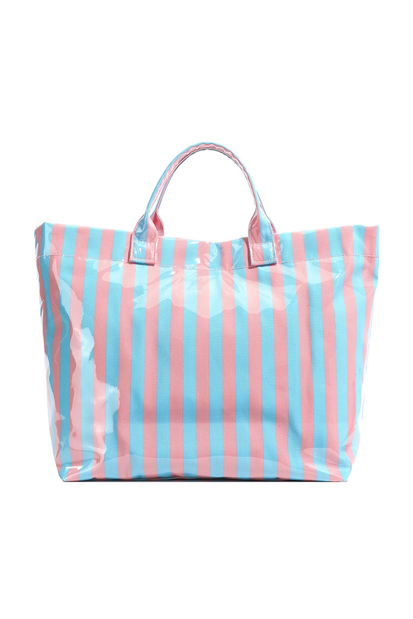Rose Red Glossy Striped Vinyl Large Tote Bag