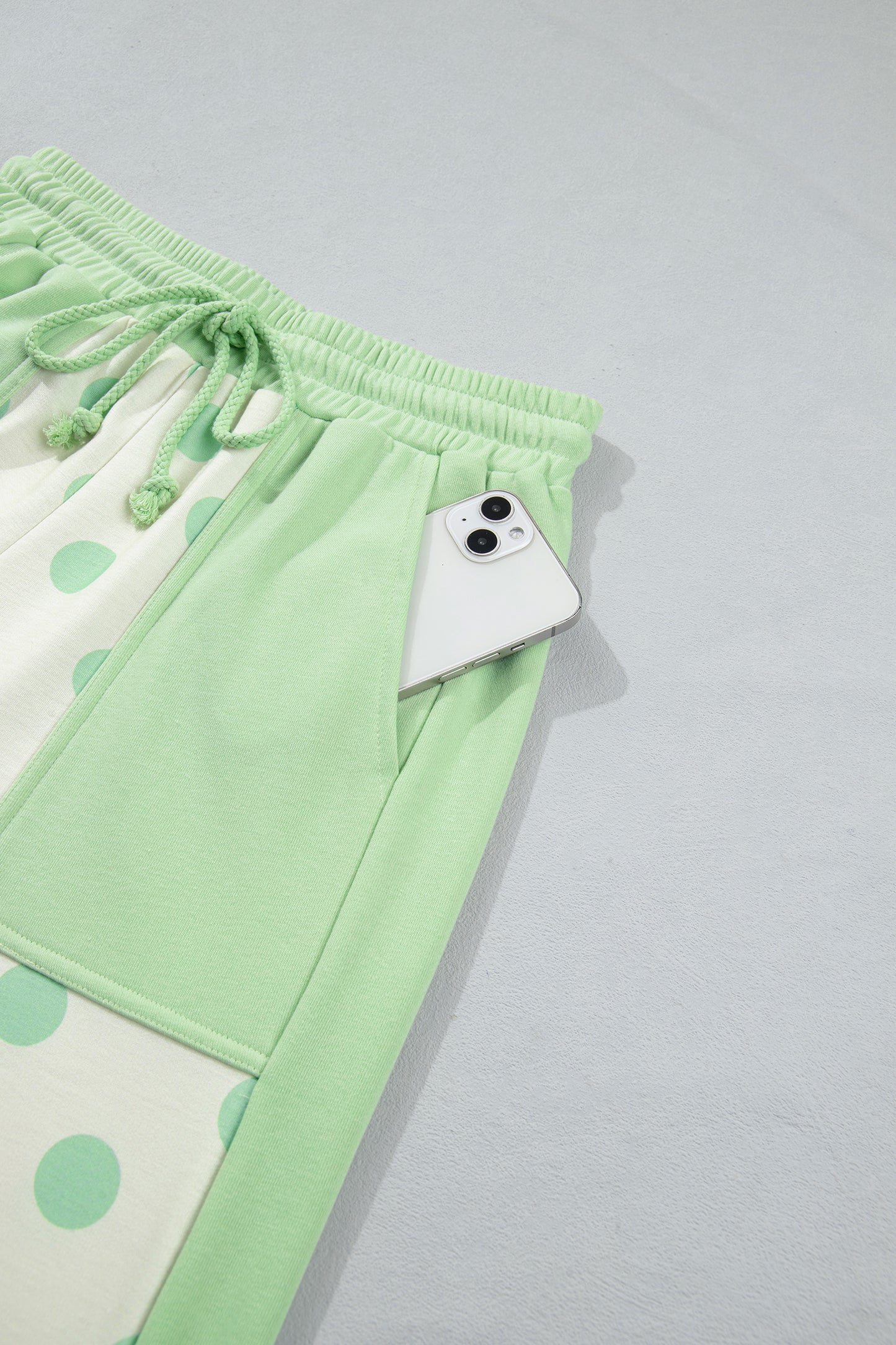 Yellow Color Block Patchwork Polka Dot Wide Leg Pant Set