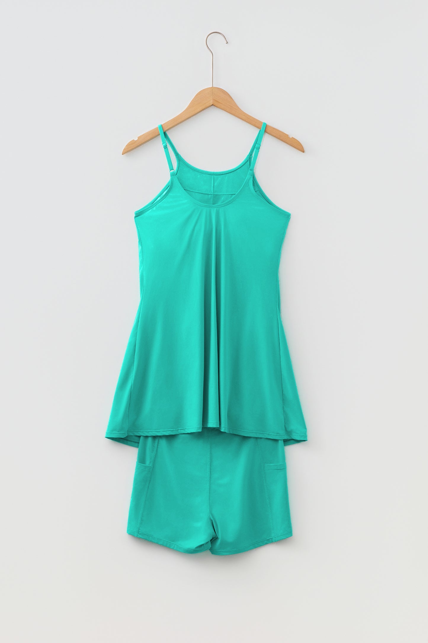 Pink Solid Color Tunic Tank Dress Athletic Shorts Two Piece Set