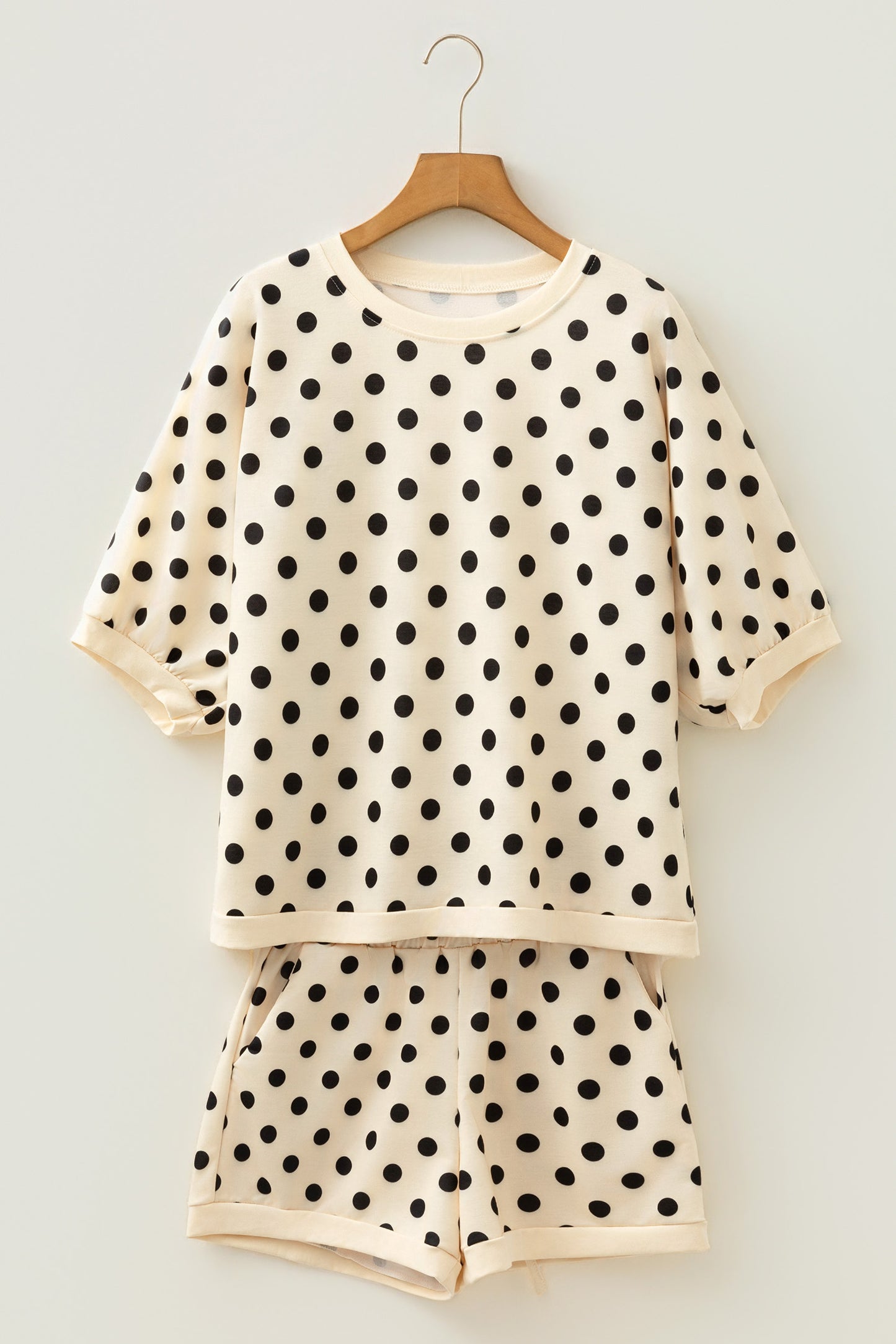 Pink Polka Dot Oversized Top Drawstring Short Set