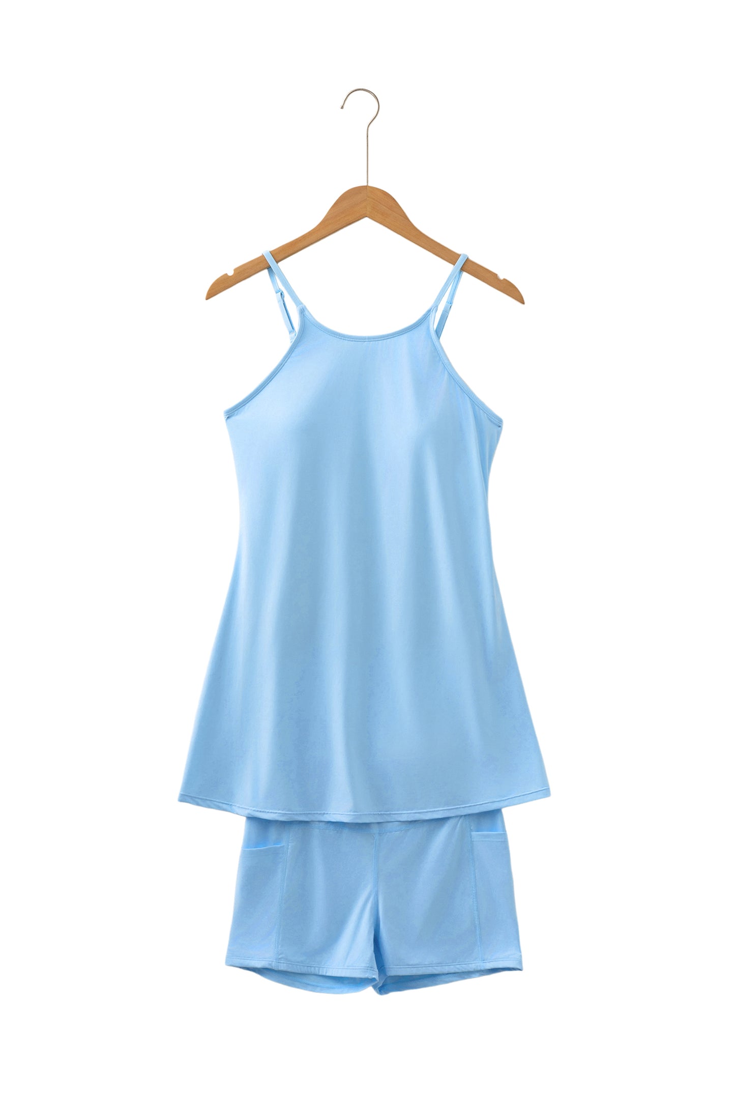 Pink Solid Color Tunic Tank Dress Athletic Shorts Two Piece Set