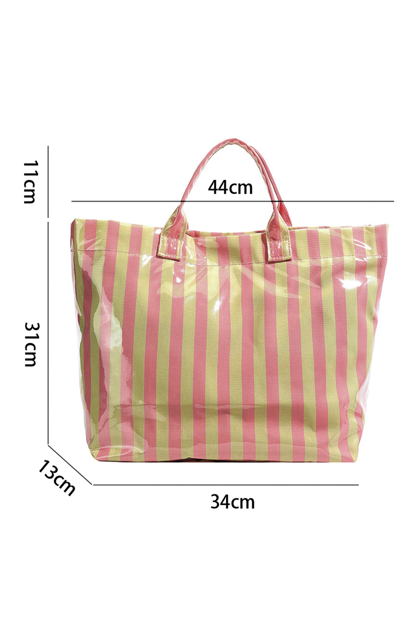 Rose Red Glossy Striped Vinyl Large Tote Bag