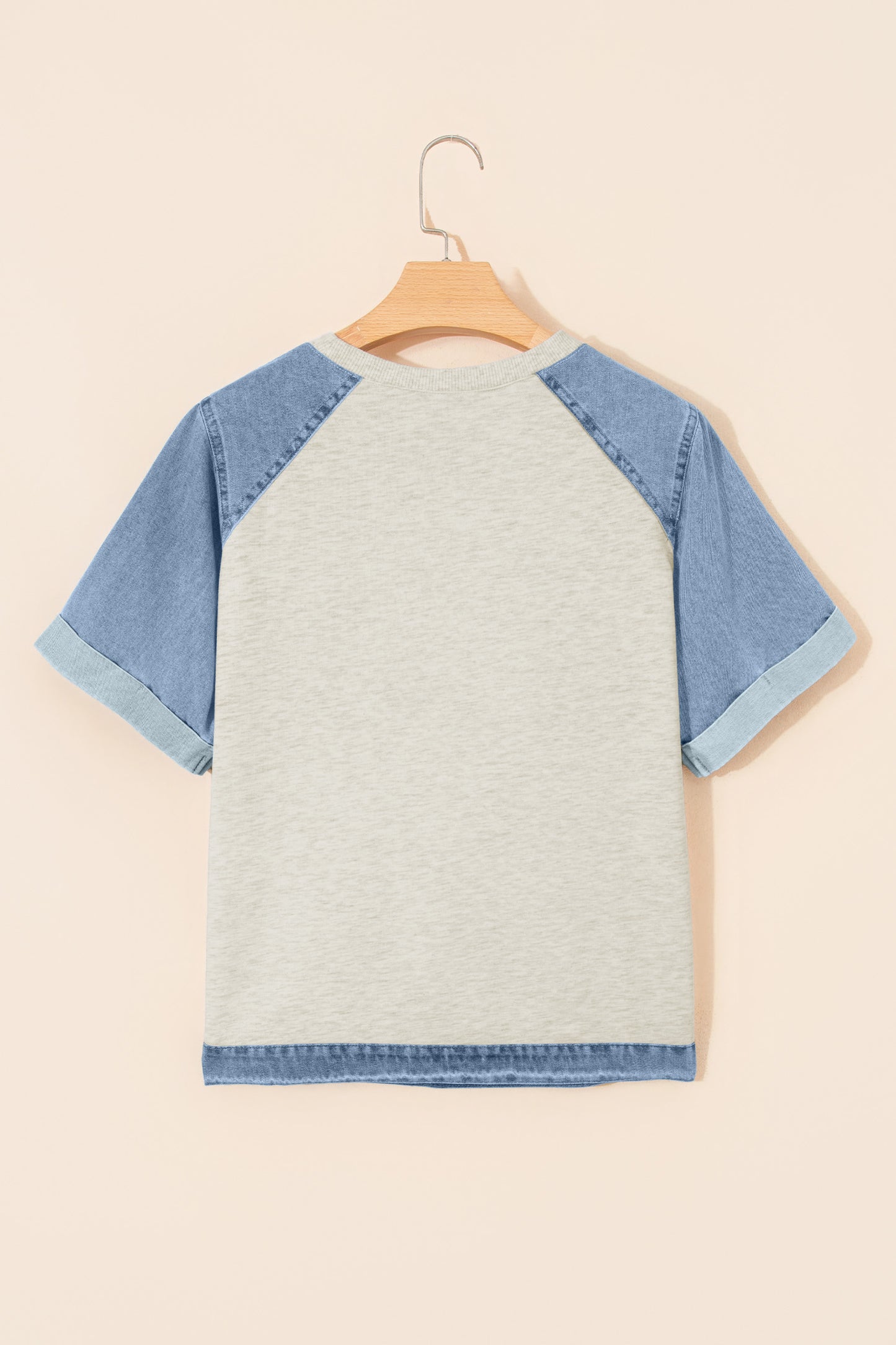 Parchment Denim Color Block Patchwork Round Neck Tee
